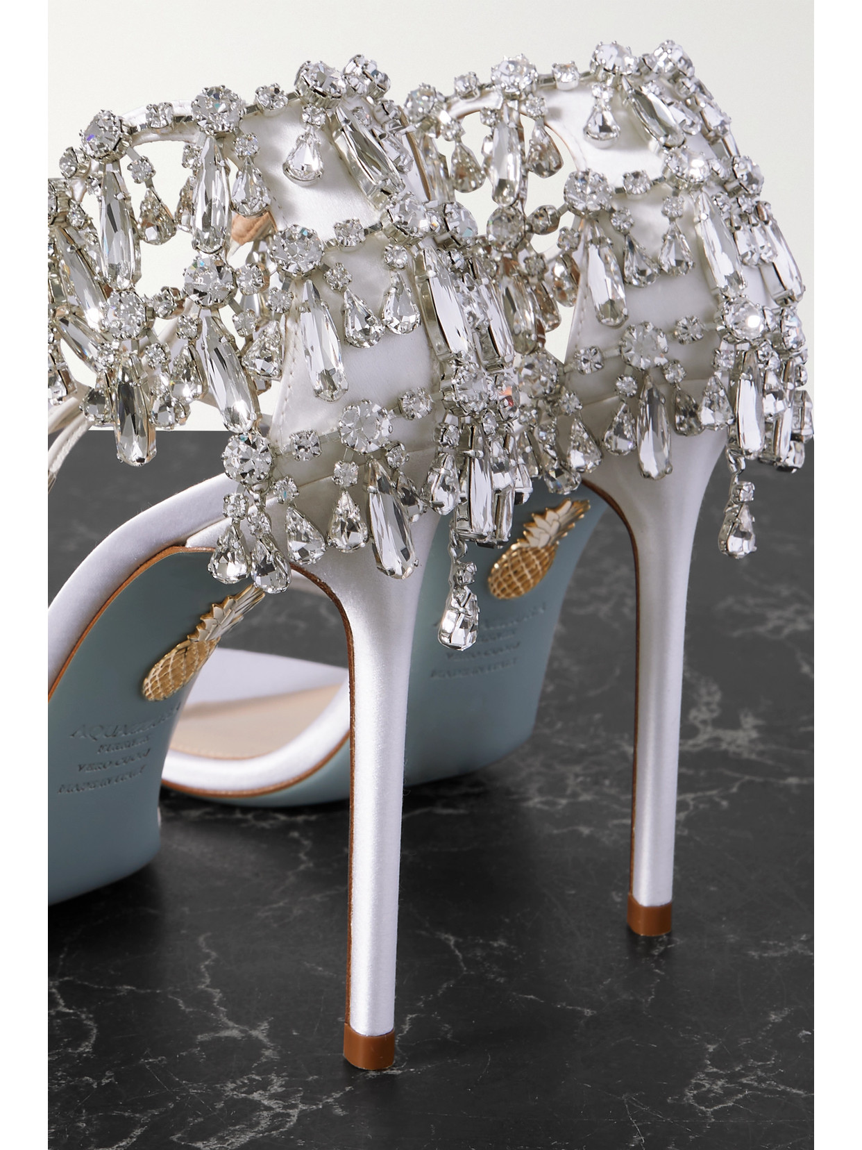 Aquazzura Moonwalk 105 Crystal-embellished Satin Sandals In White