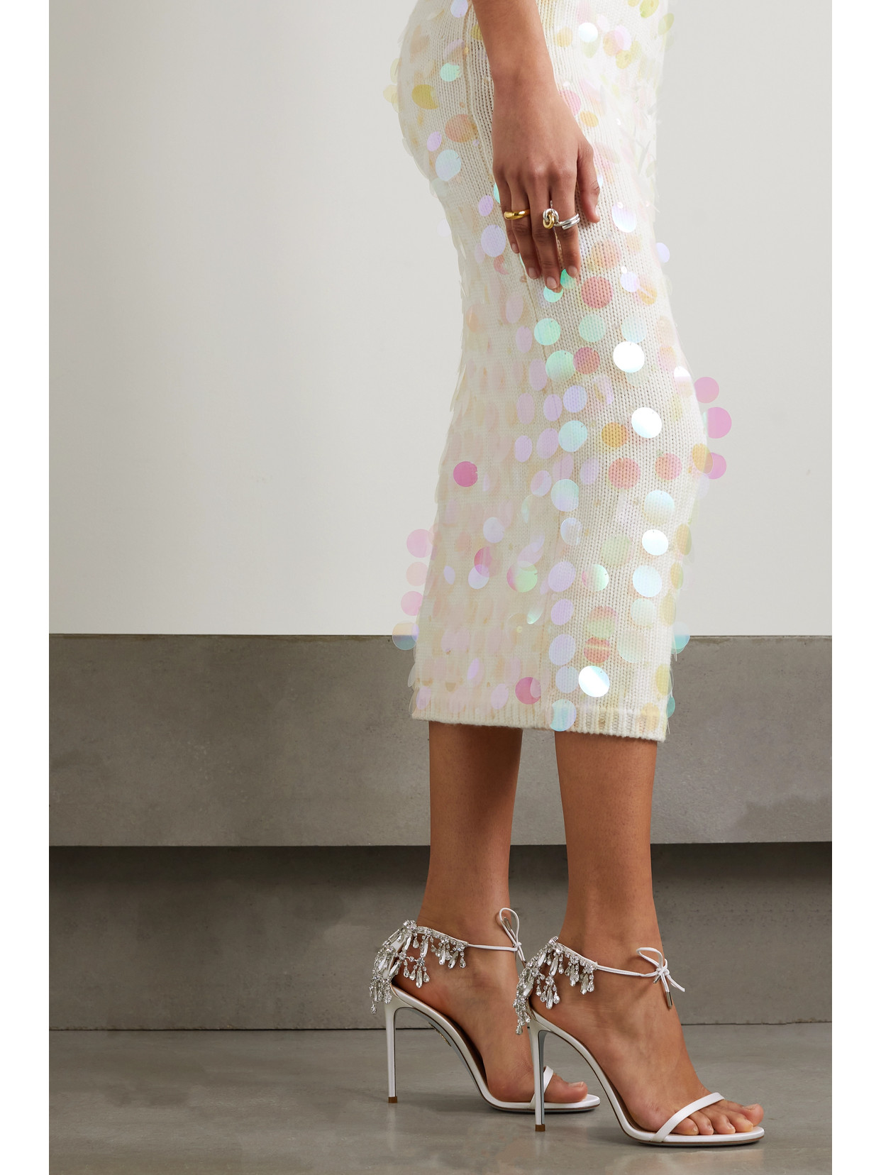 Aquazzura Moonwalk 105 Crystal-embellished Satin Sandals In White