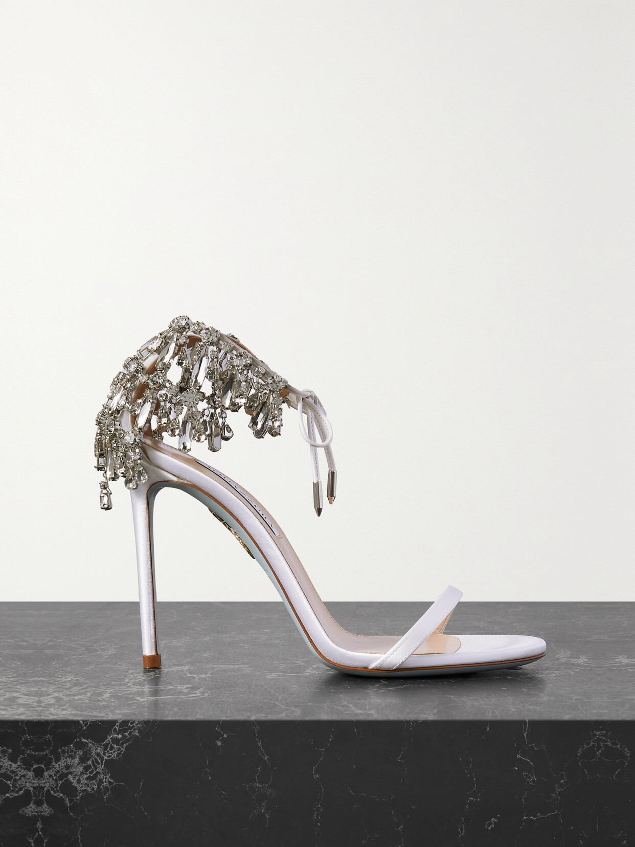 Aquazzura Moonwalk 105 Crystal-embellished Satin Sandals In White