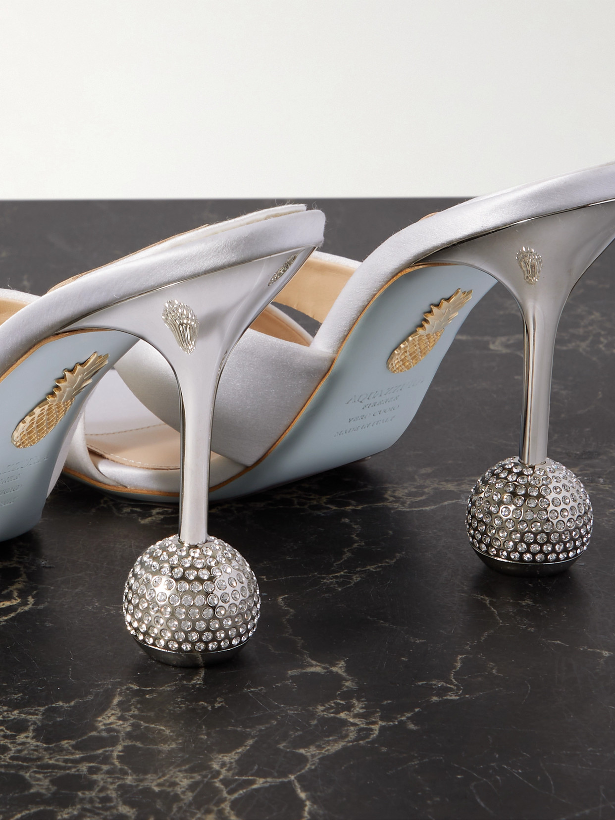 Aquazzura Yes Darling 95 Crystal-embellished Satin Mules In White