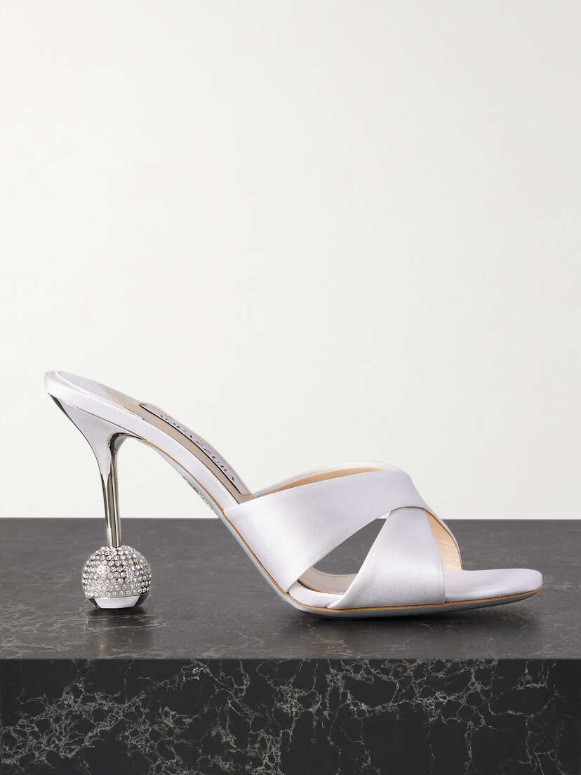 Aquazzura Yes Darling 95 Crystal-embellished Satin Mules