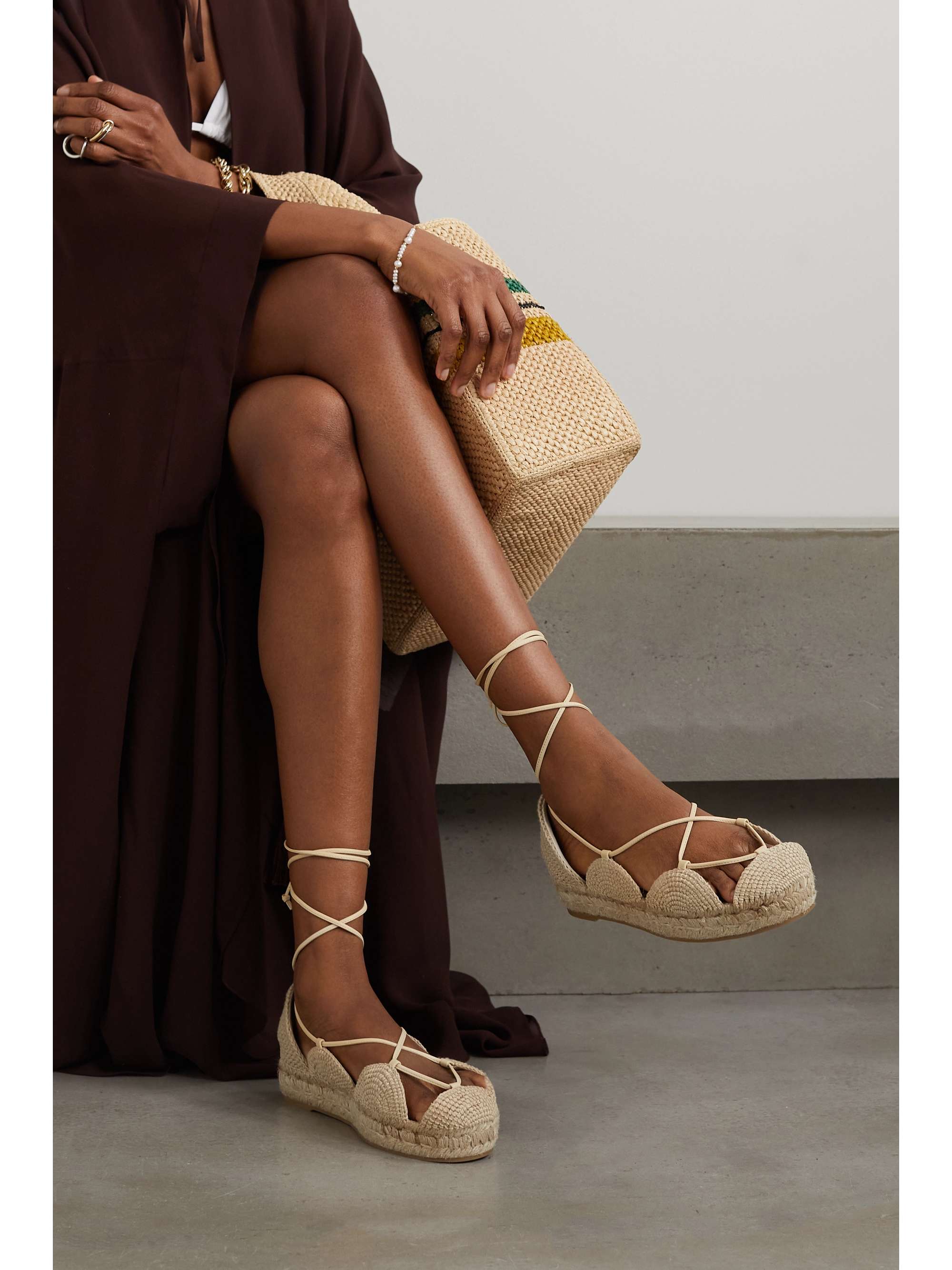 LOEWE + Paula's Ibiza Solar leather-trimmed woven jute espadrille sandals