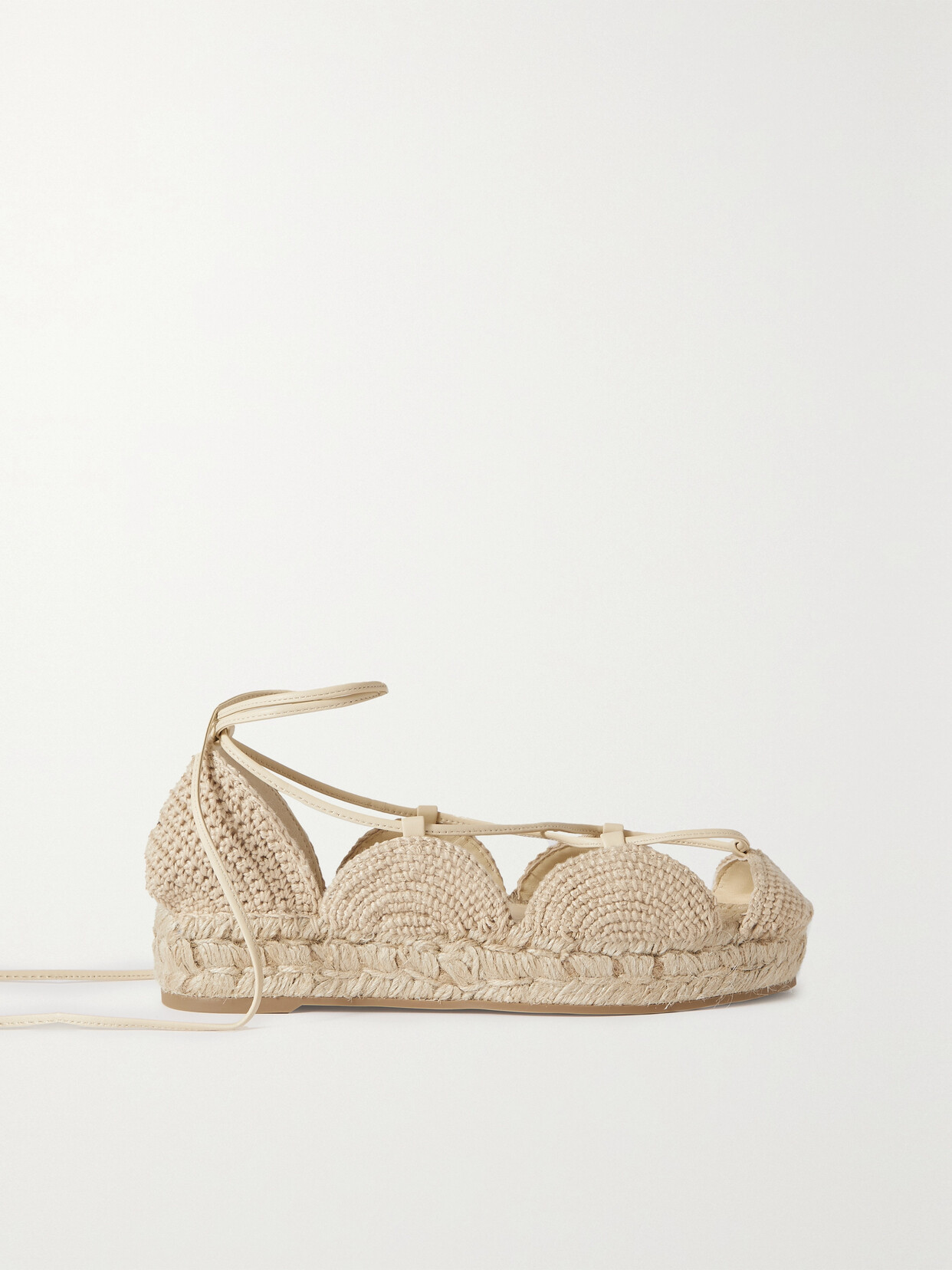 Loewe + Paula's Ibiza Solar Leather-trimmed Woven Jute Espadrille Sandals - Neutrals