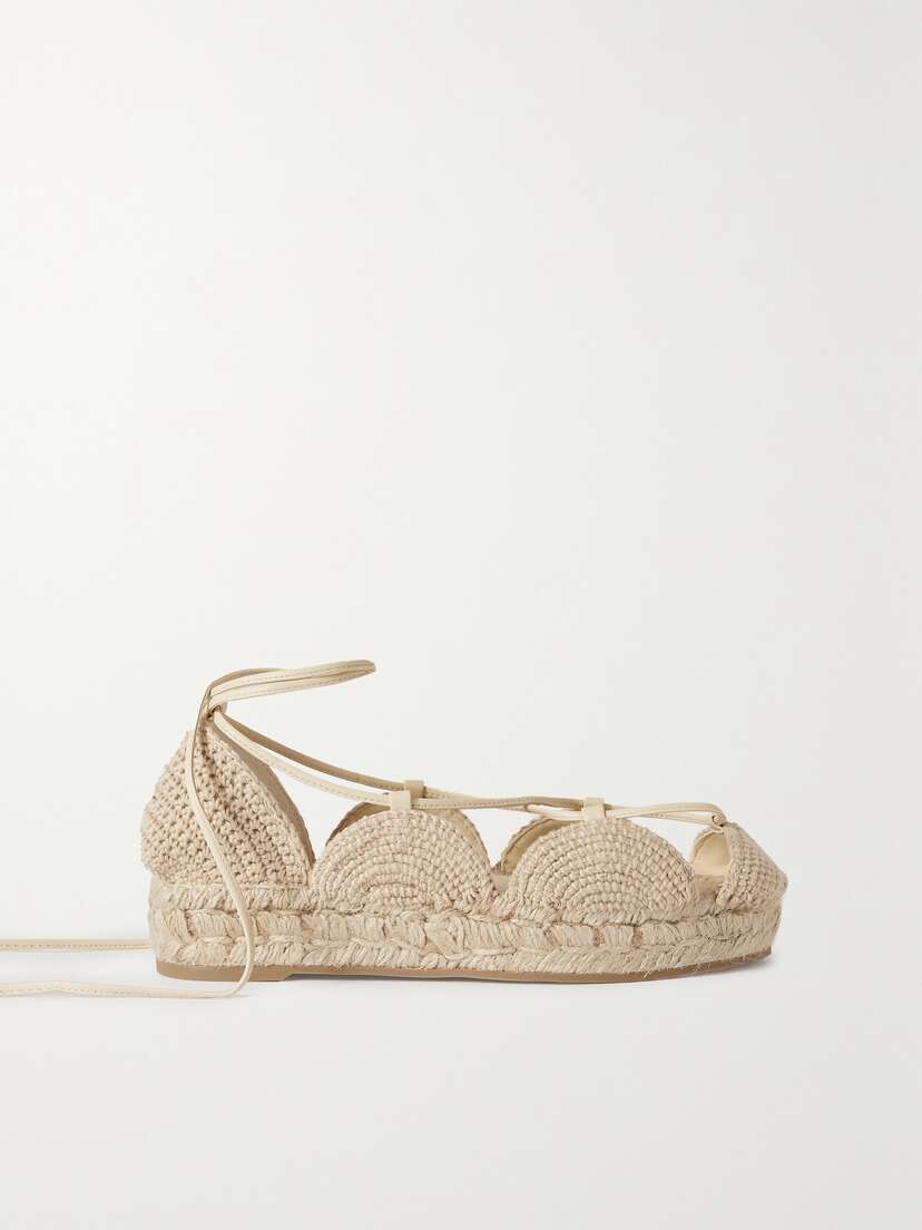 Loewe + Paula's Ibiza Solar Leather-trimmed Woven Jute Espadrille Sandals