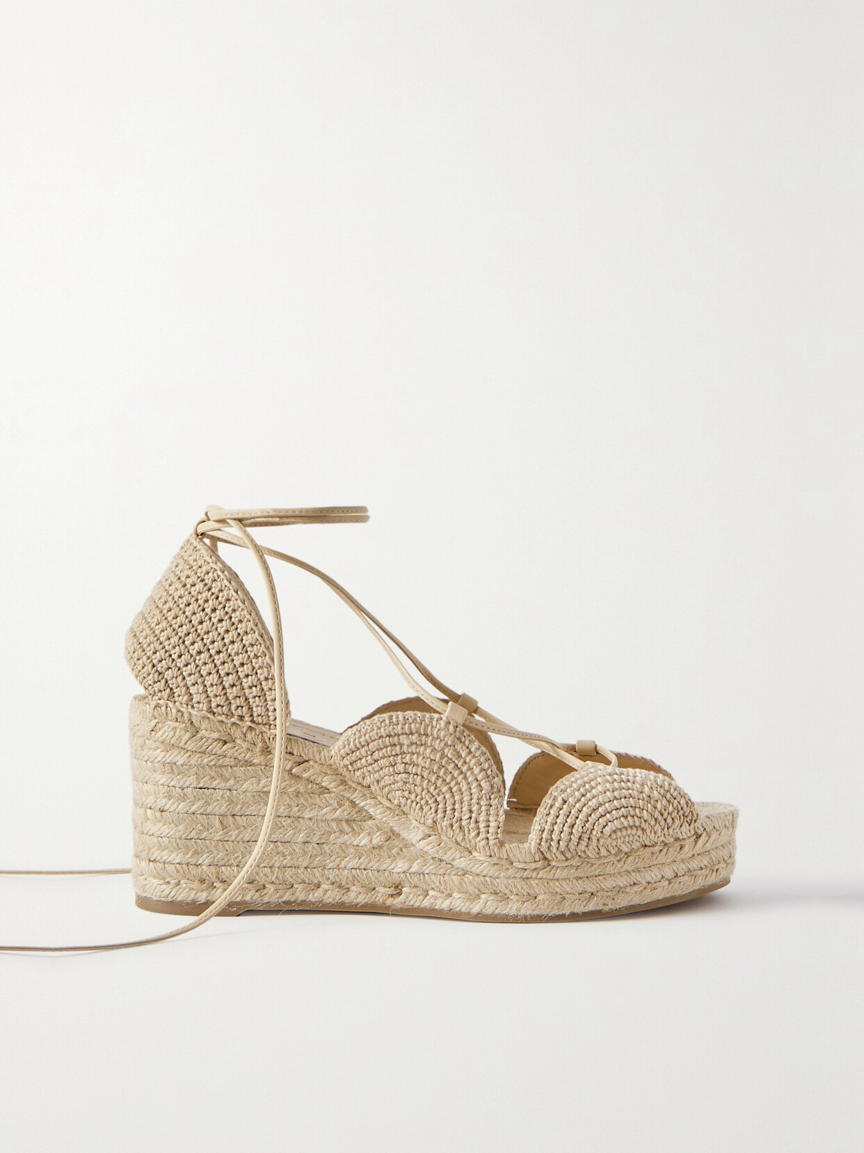 Loewe + Paula's Ibiza Solar Leather-trimmed Jute Wedge Espadrilles In Oat_milk