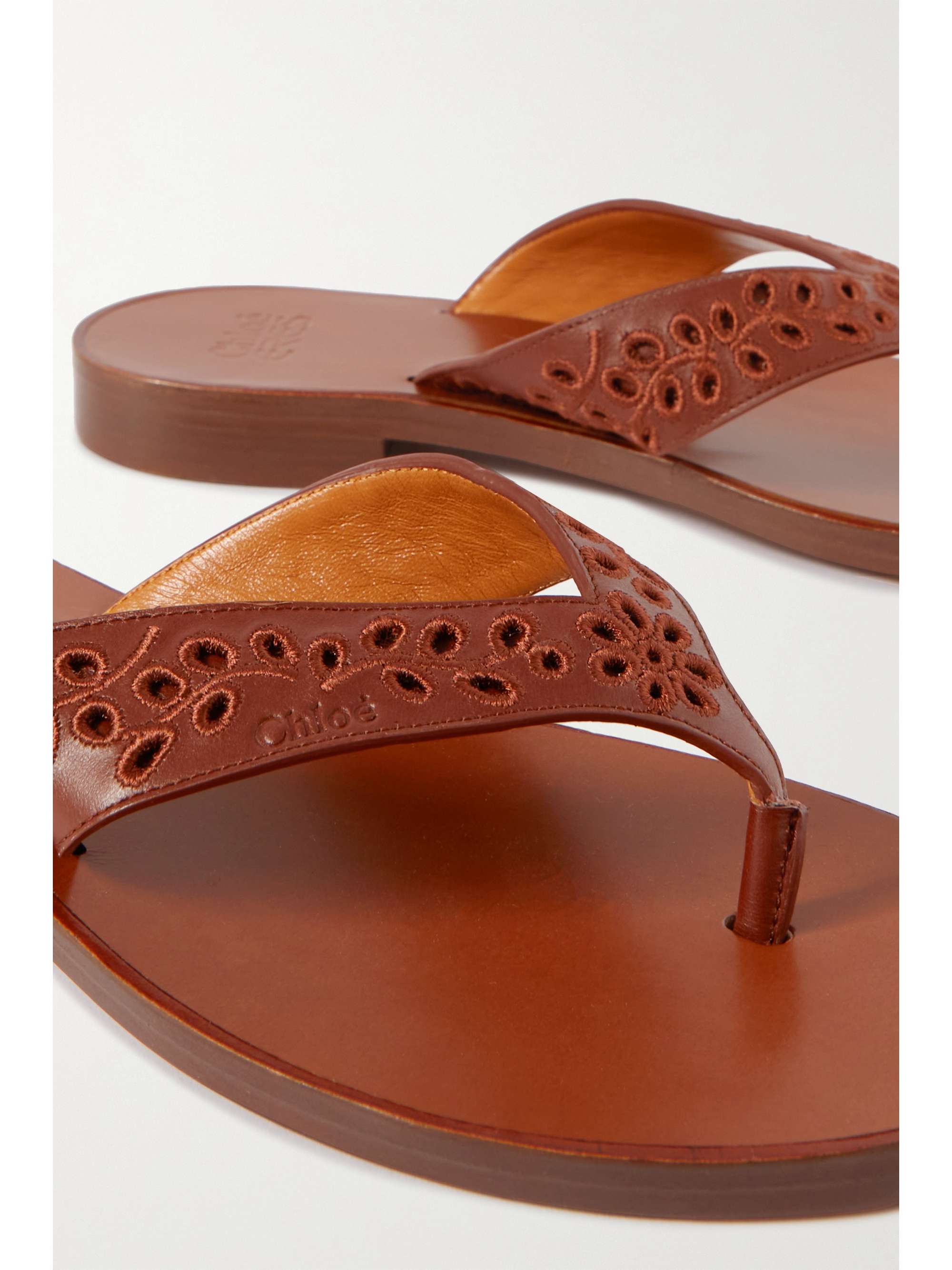 CHLOÉ + NET SUSTAIN + Eres broderie anglaise leather flip flops
