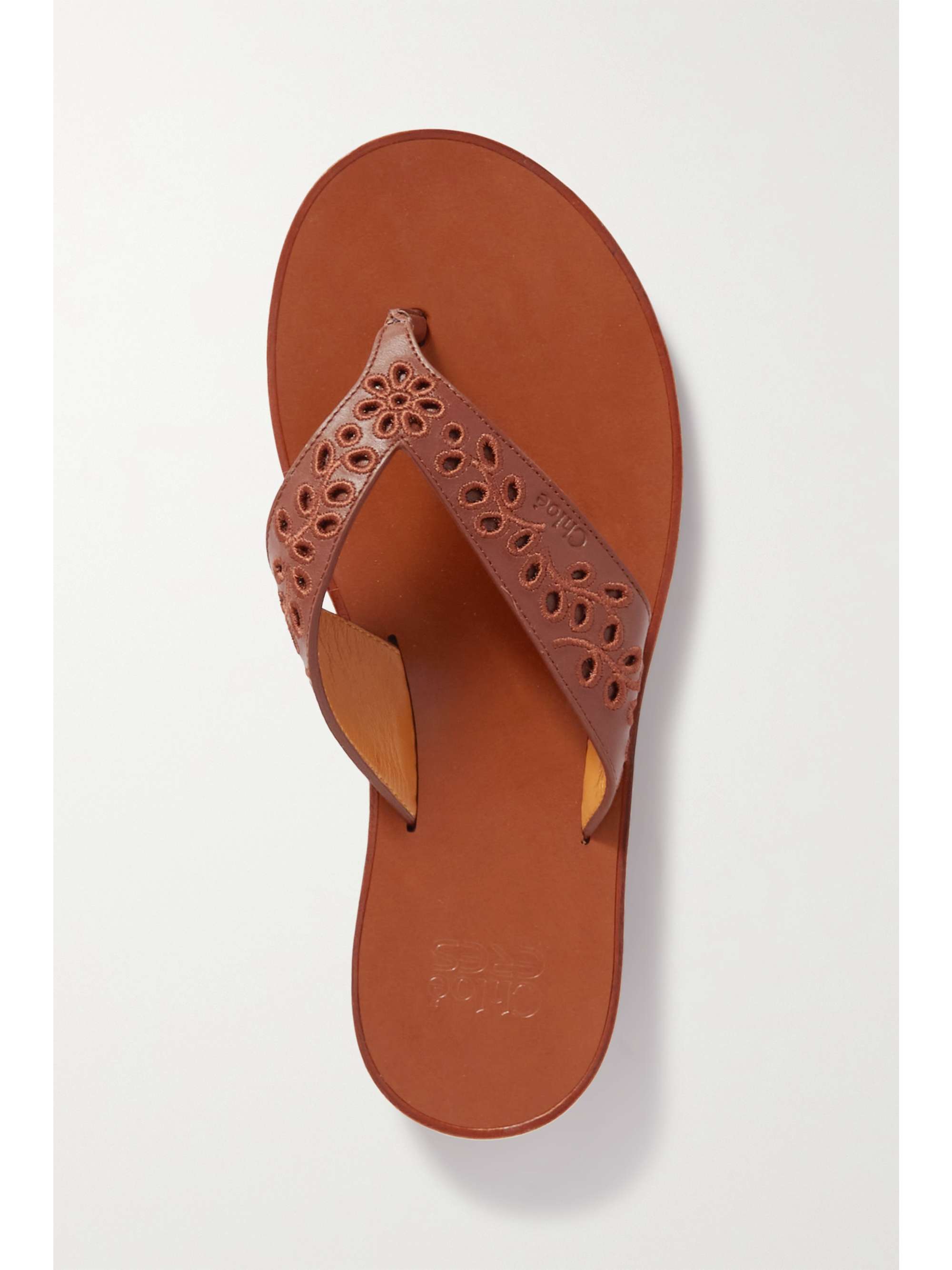 CHLOÉ + NET SUSTAIN + Eres broderie anglaise leather flip flops