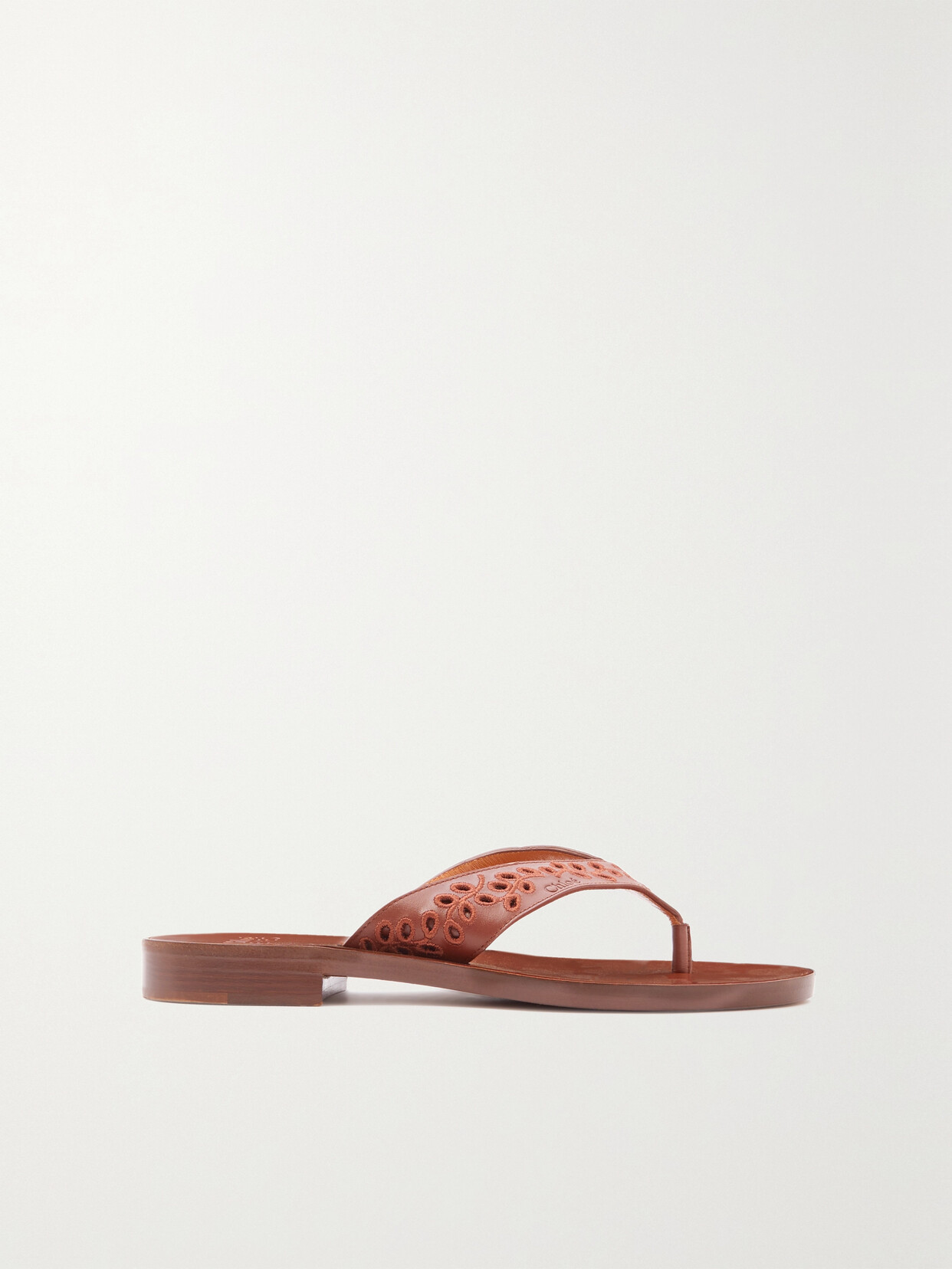 Chloé + Net Sustain + Eres Broderie Anglaise Leather Flip Flops In Brown