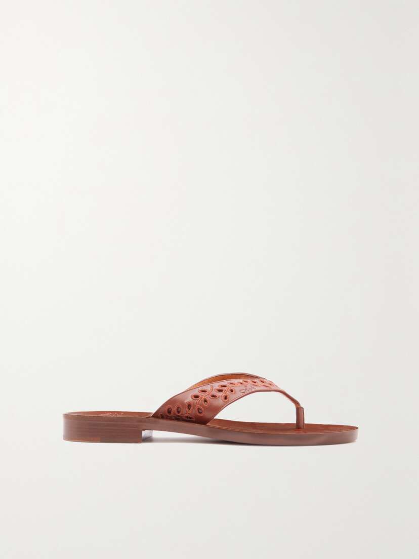 Chloé + Net Sustain + Eres Broderie Anglaise Leather Flip Flops