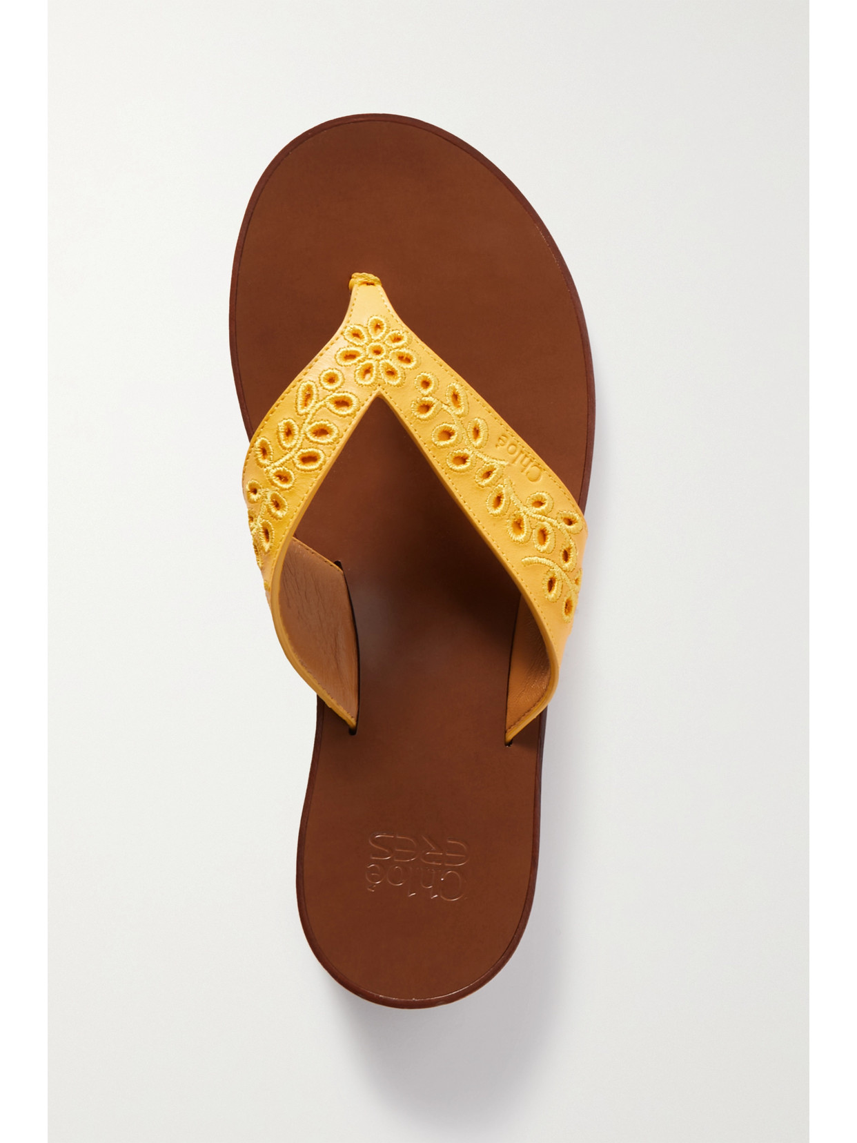 Chloé + Net Sustain + Eres Broderie Anglaise Leather Flip Flops In Yellow