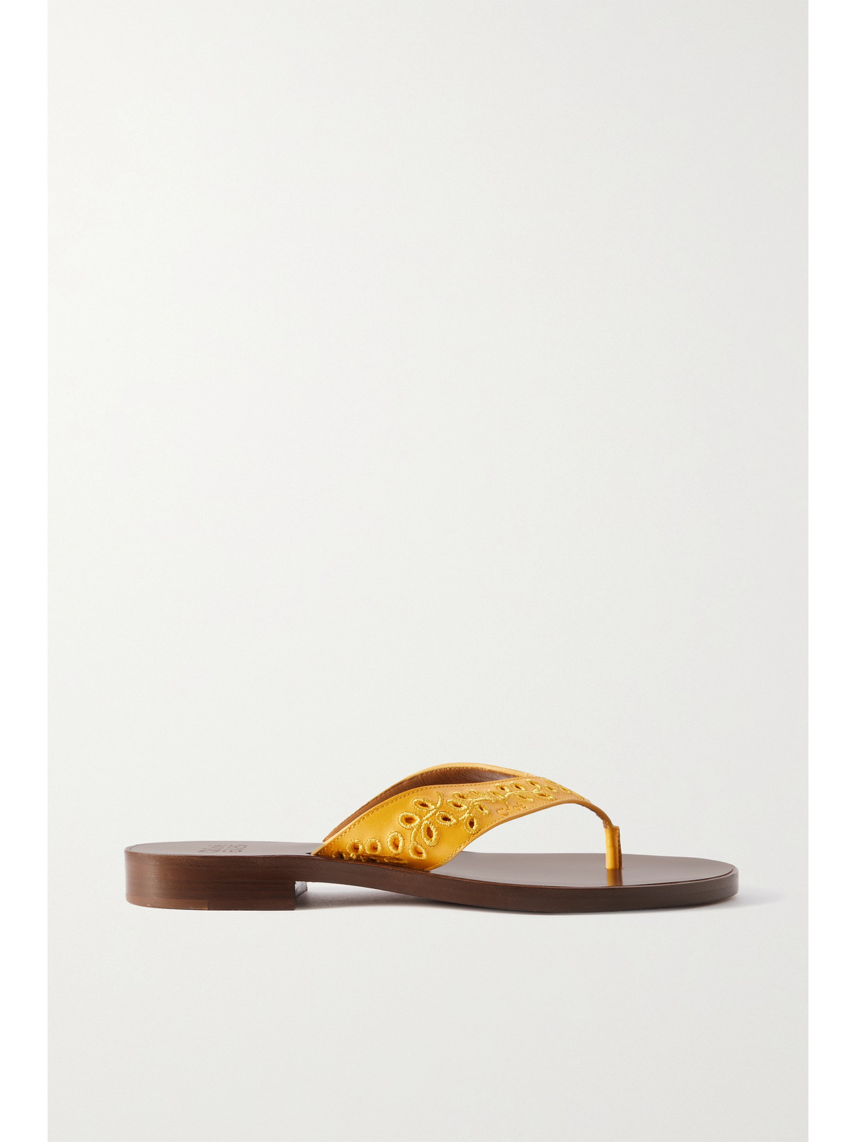 Chloé + Net Sustain + Eres Broderie Anglaise Leather Flip Flops In Yellow