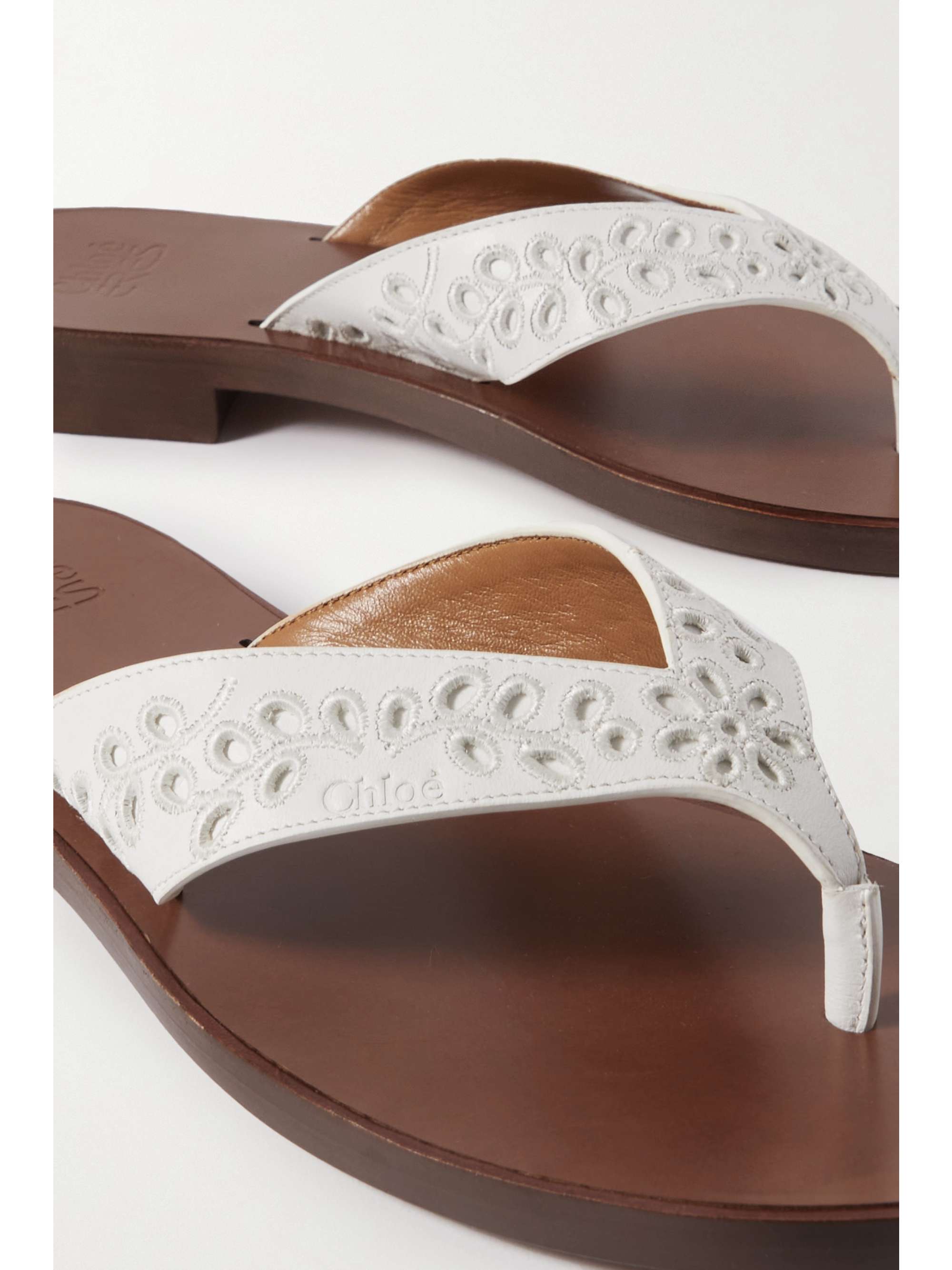 CHLOÉ + NET SUSTAIN + Eres broderie anglaise leather flip flops
