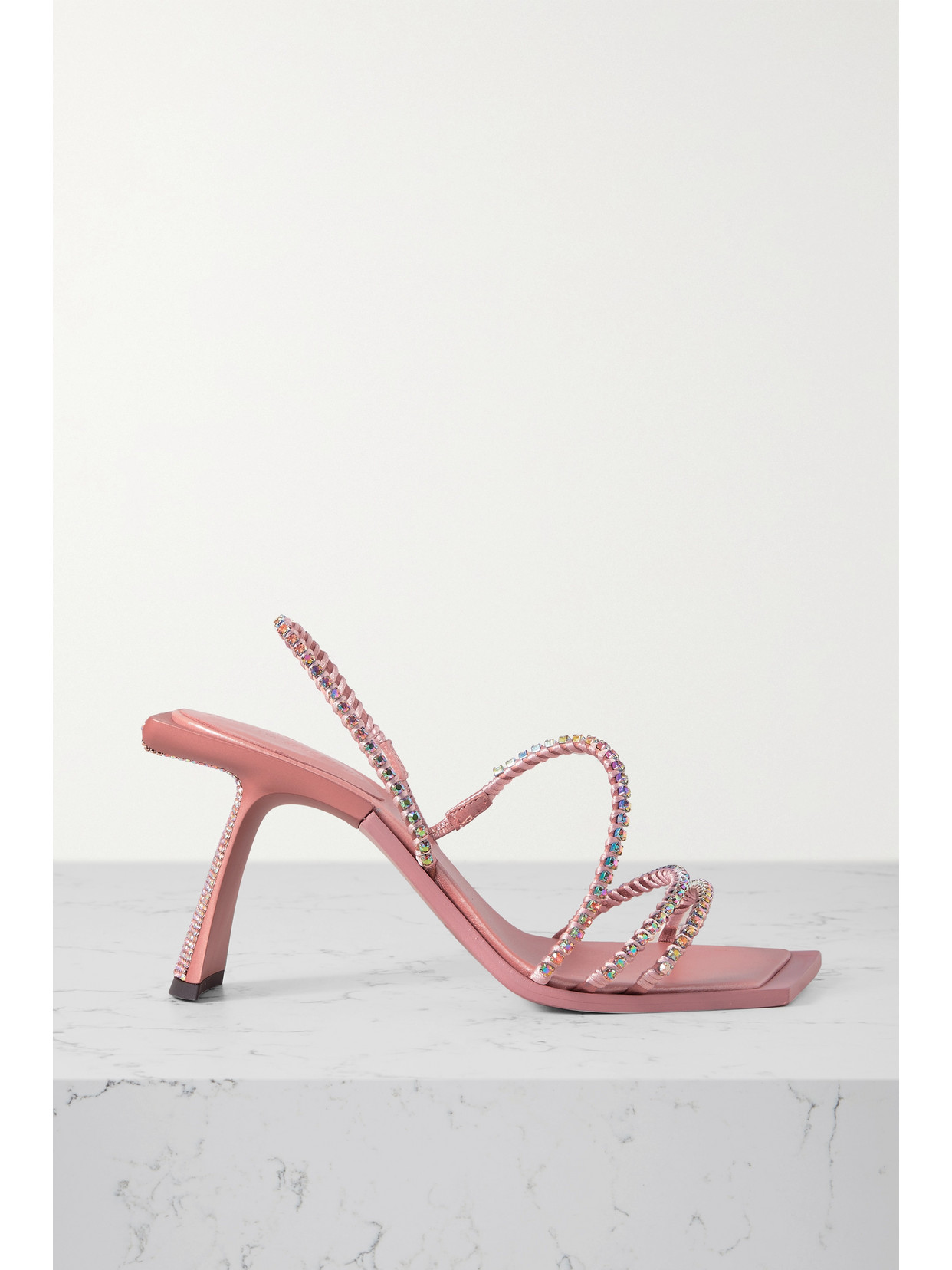Benedetta Bruzziches Simone Crystal-embellished Satin Slingback Sandals - Rose gold