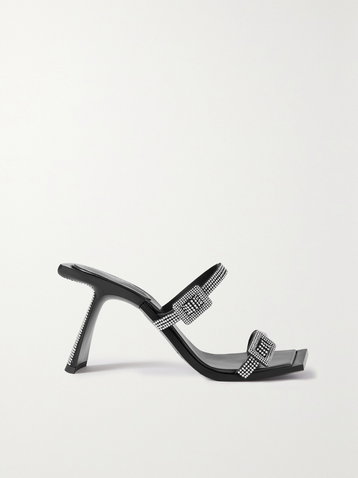 Benedetta Bruzziches Square Toe Rhinestone Double Strap Sandals In Black
