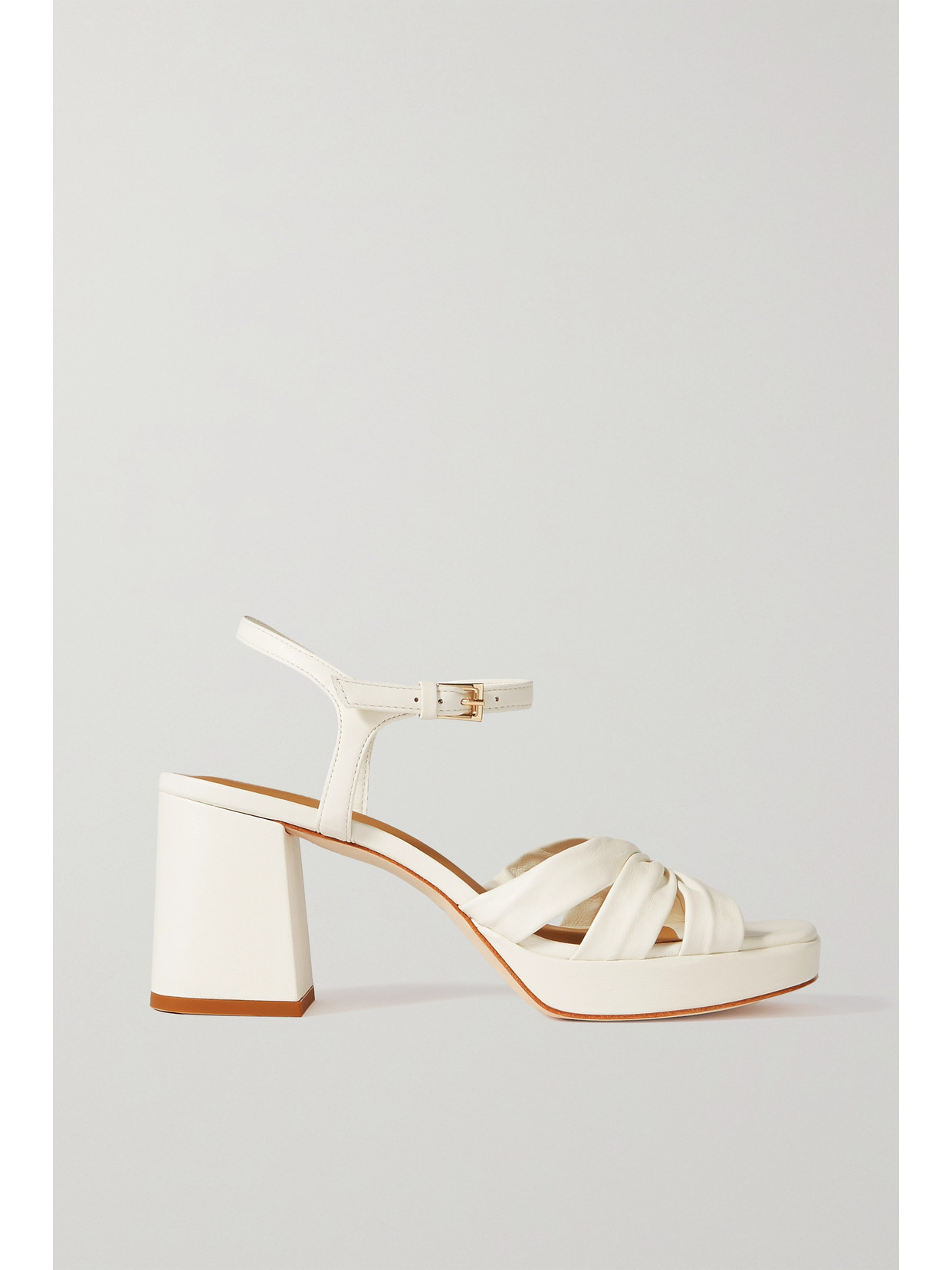 REFORMATION + NET SUSTAIN MAIZE GATHERED LEATHER PLATFORM SANDALS