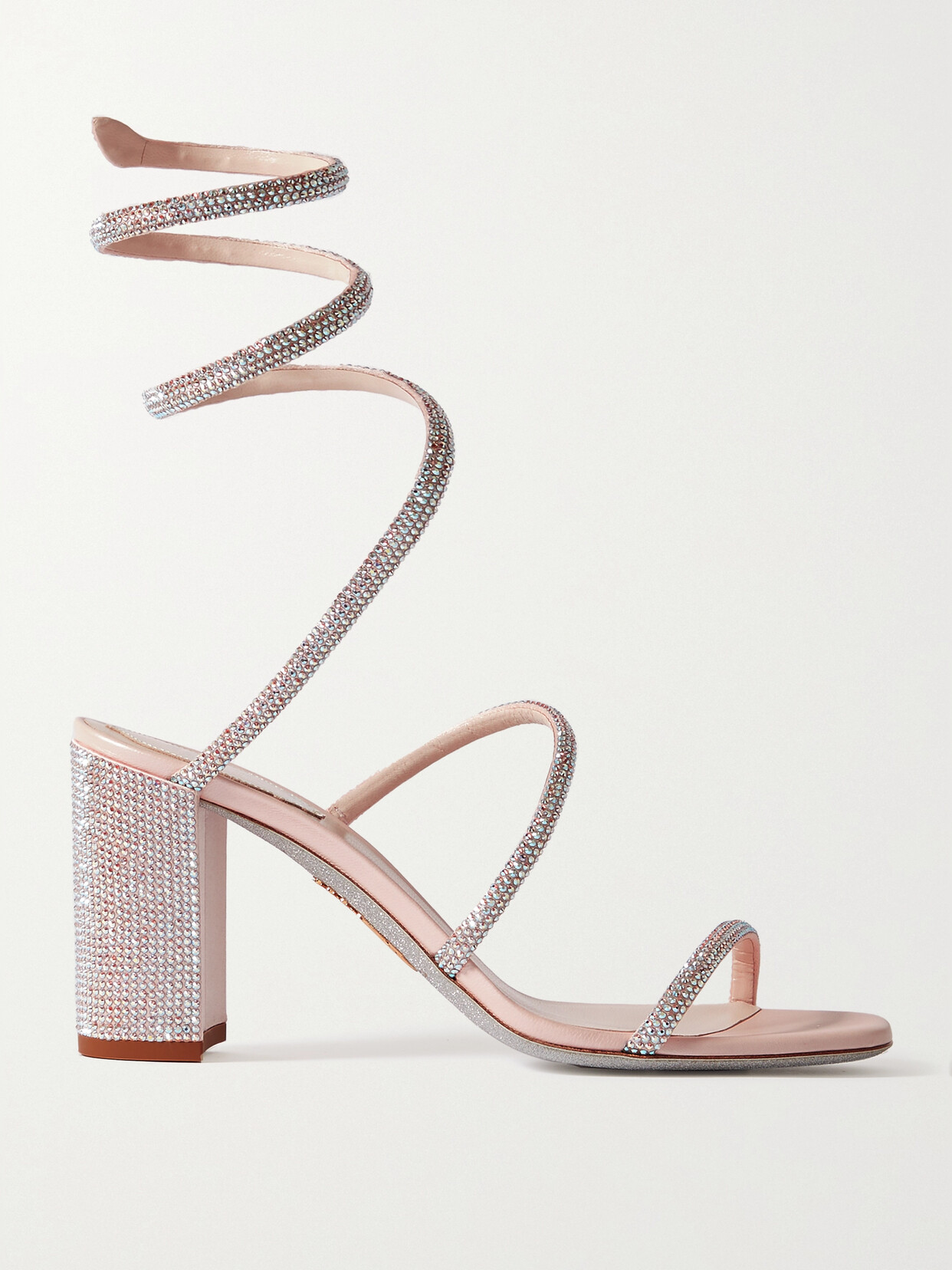 Shop René Caovilla Crystal-embellished Satin Sandals In Neutrals