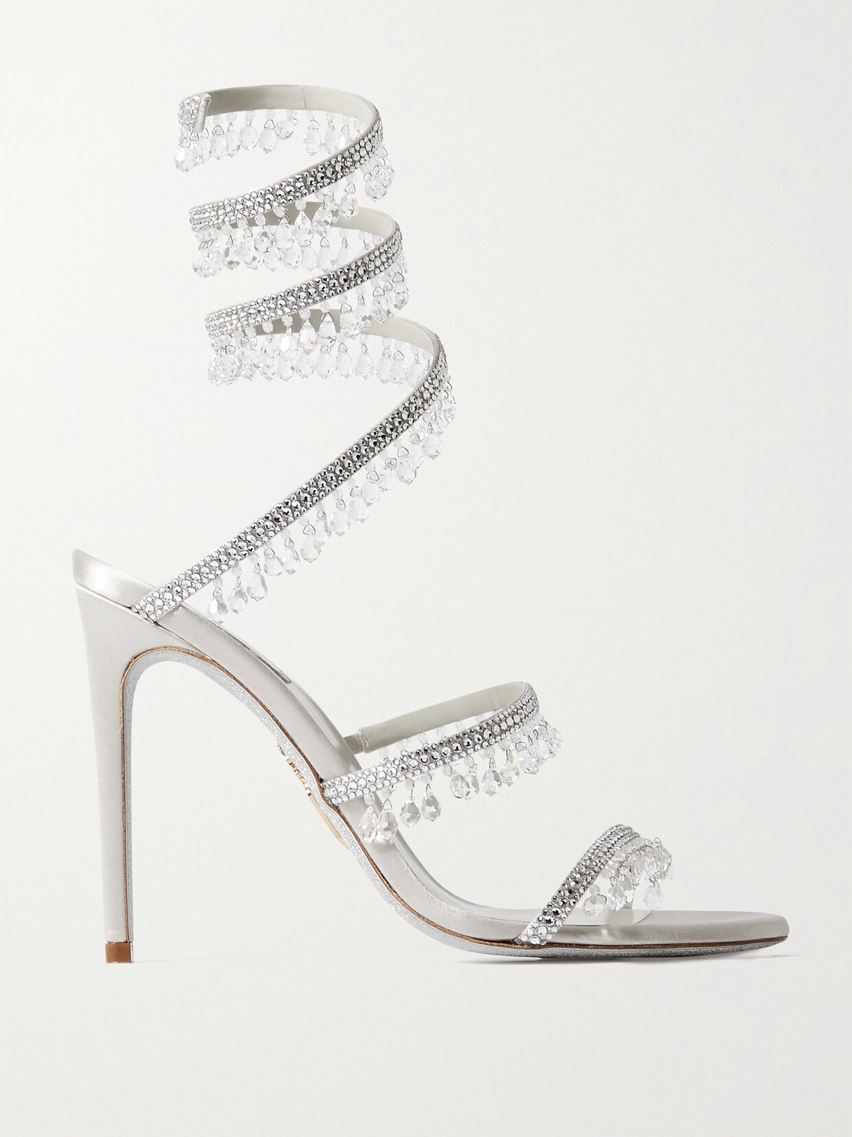 René Caovilla Cleo Embellished Satin Sandals In Silver