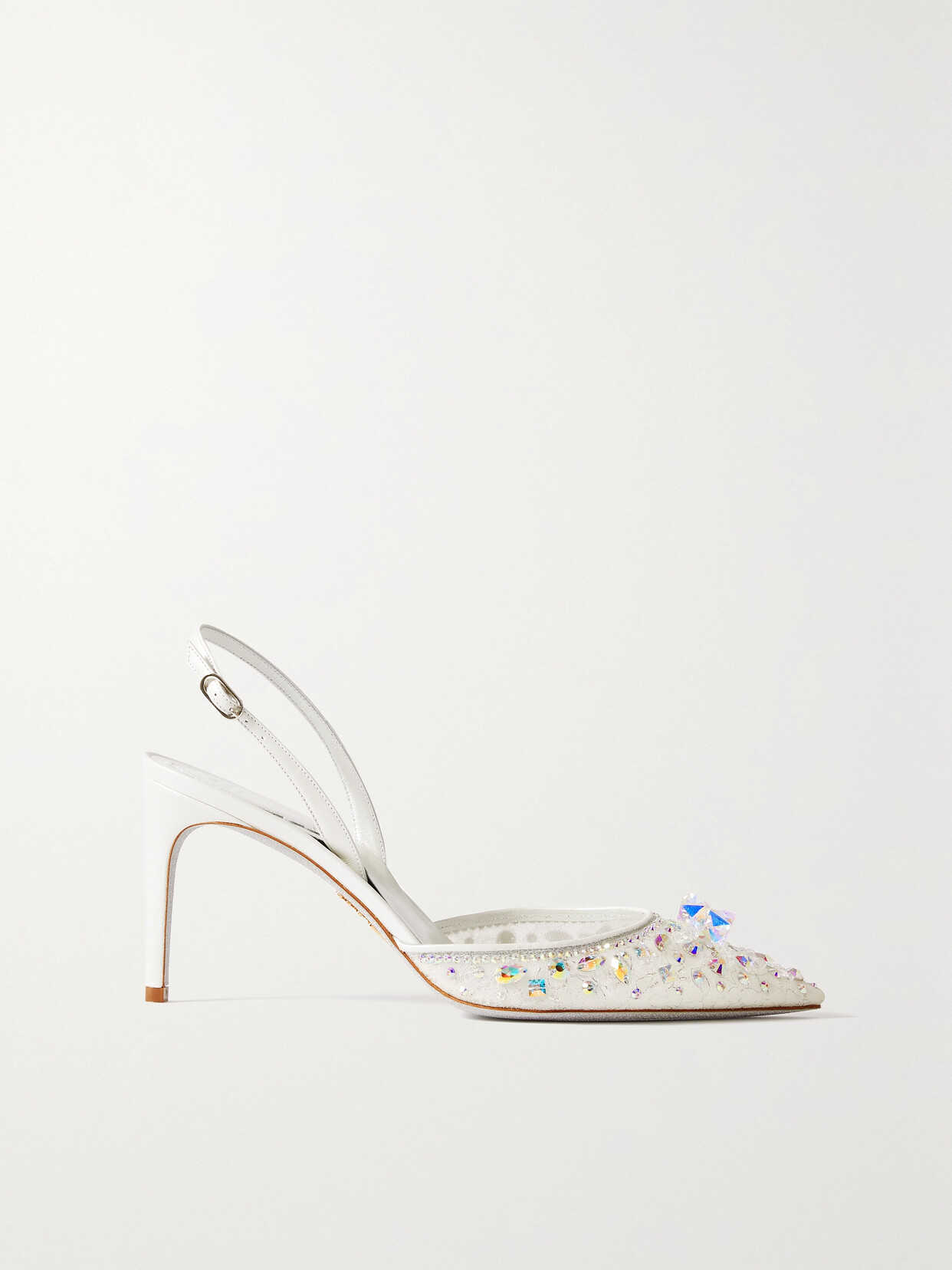 René Caovilla Cinderella Leather And Crystal-embellished Lace Slingback Pumps - White
