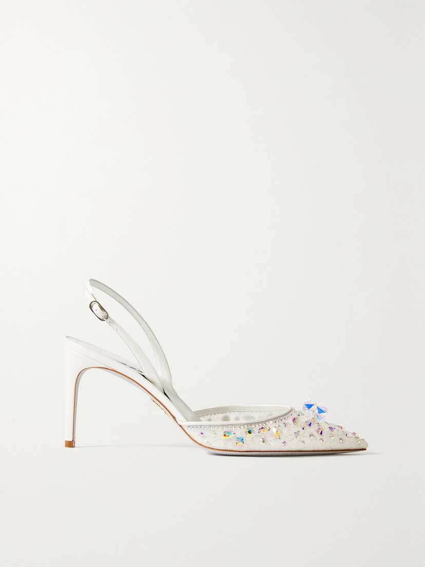 René Caovilla Cinderella Leather And Crystal-embellished Lace Slingback Pumps