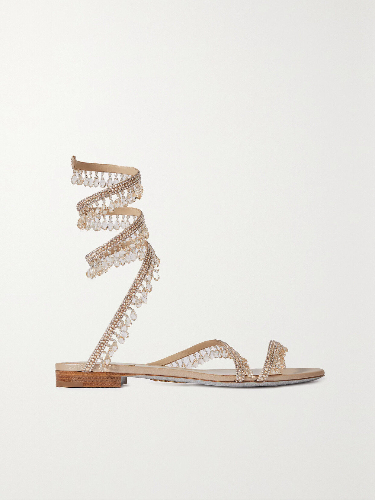 René Caovilla Crystal-embellished Satin Sandals In Neutrals