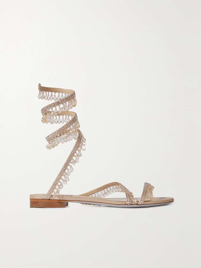 René Caovilla Crystal-embellished Satin Sandals