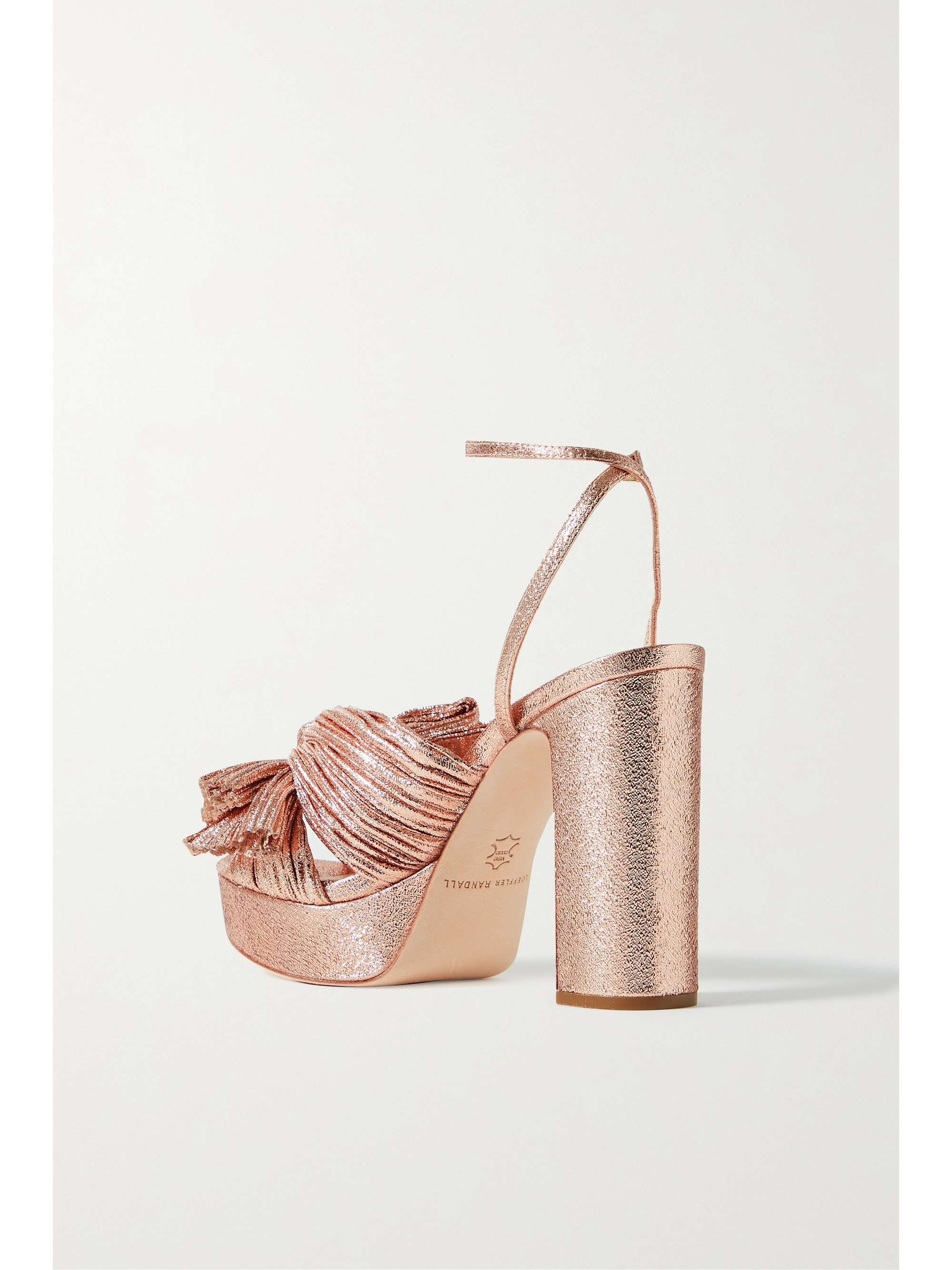LOEFFLER RANDALL Natalia bow-embellished plissé-lamé platform sandals