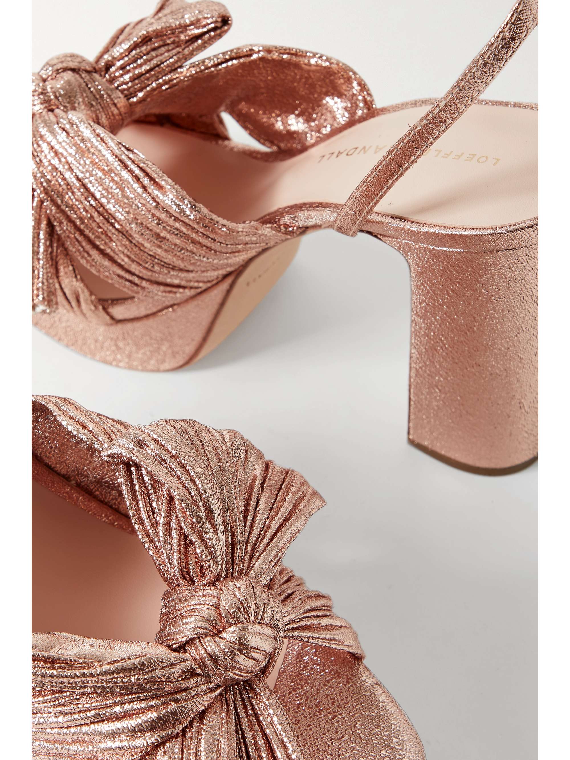 LOEFFLER RANDALL Natalia bow-embellished plissé-lamé platform sandals