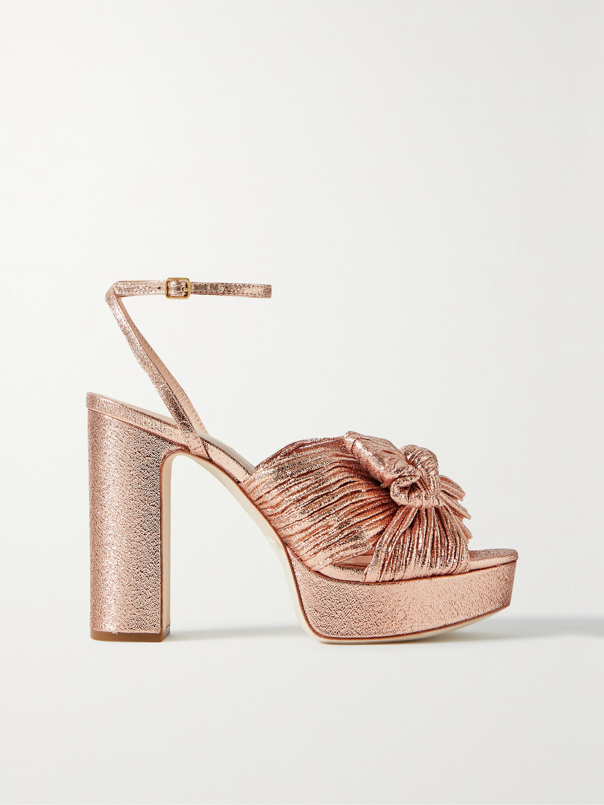 Loeffler Randall - Natalia Bow-embellished Plissé-lamé Platform Sandals - Neutrals