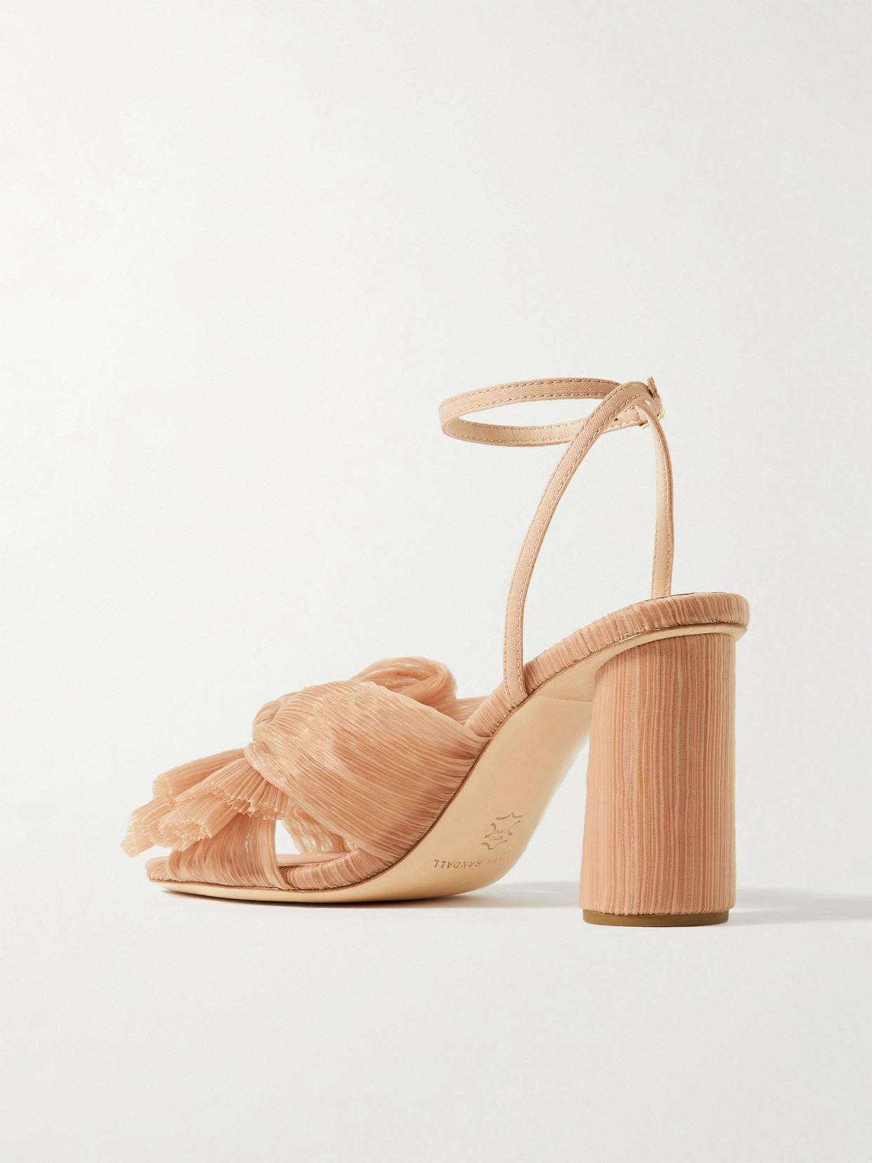 Shop Loeffler Randall Camellia Bow-embellished Plissé-organza Sandals In Pink