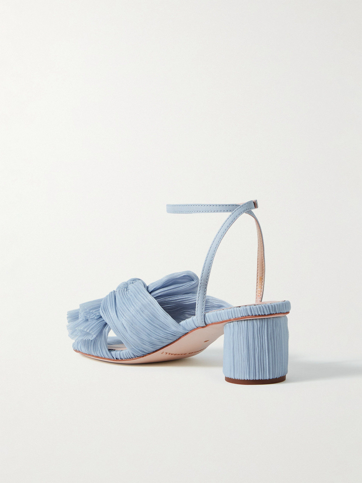 Shop Loeffler Randall Dahlia Faux Leather-trimmed Plissé-organza Sandals In Blue