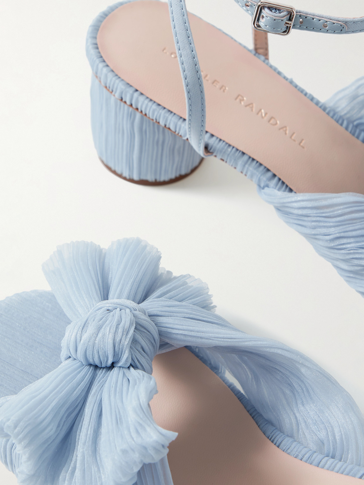 Shop Loeffler Randall Dahlia Faux Leather-trimmed Plissé-organza Sandals In Blue