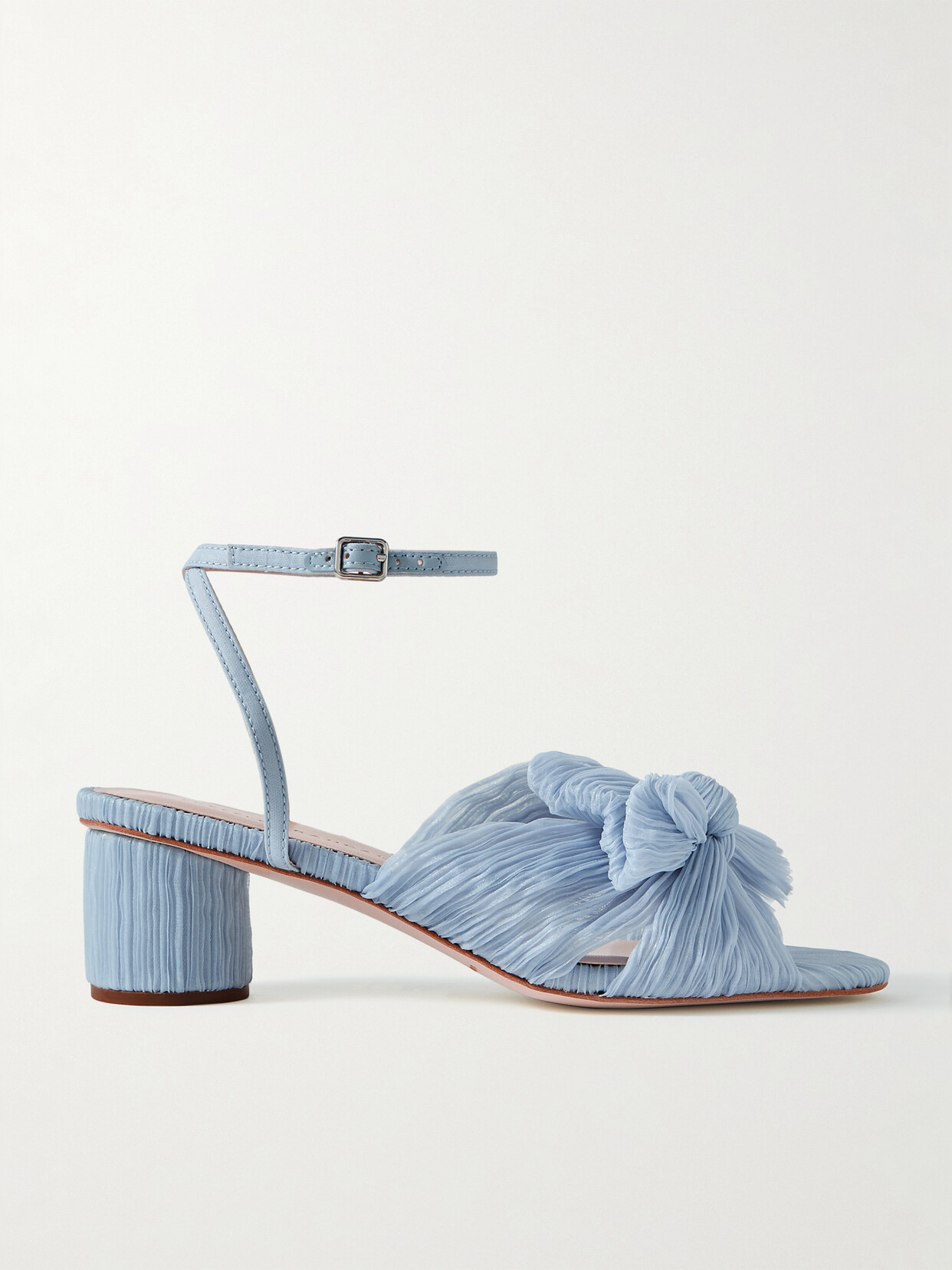 LOEFFLER RANDALL DAHLIA FAUX LEATHER-TRIMMED PLISSÉ-ORGANZA SANDALS