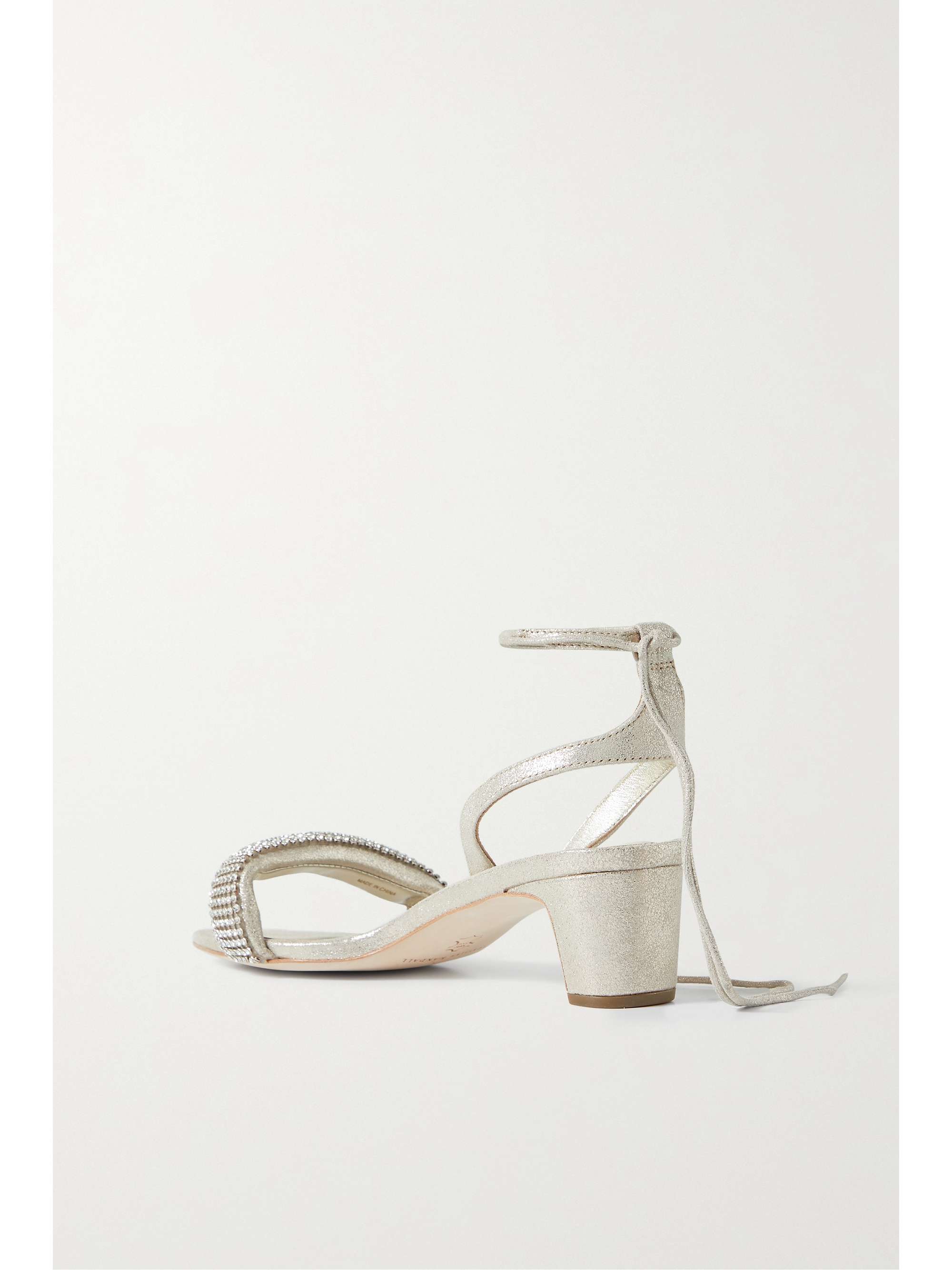 LOEFFLER RANDALL Jackie crystal-embellished metallic crinkled-leather sandals