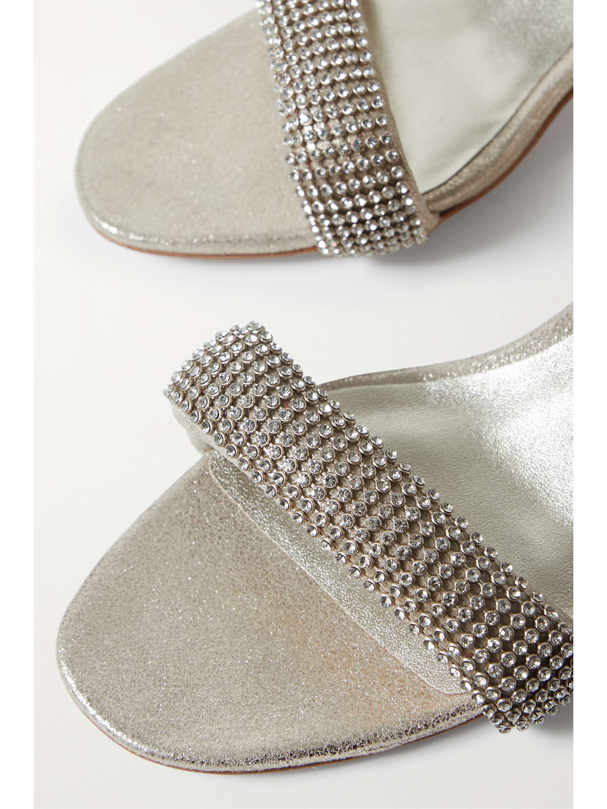 LOEFFLER RANDALL Jackie crystal-embellished metallic crinkled-leather sandals