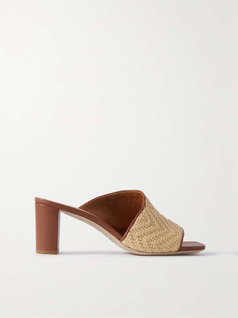 Staud Nevil Leather-trimmed Raffia Mules