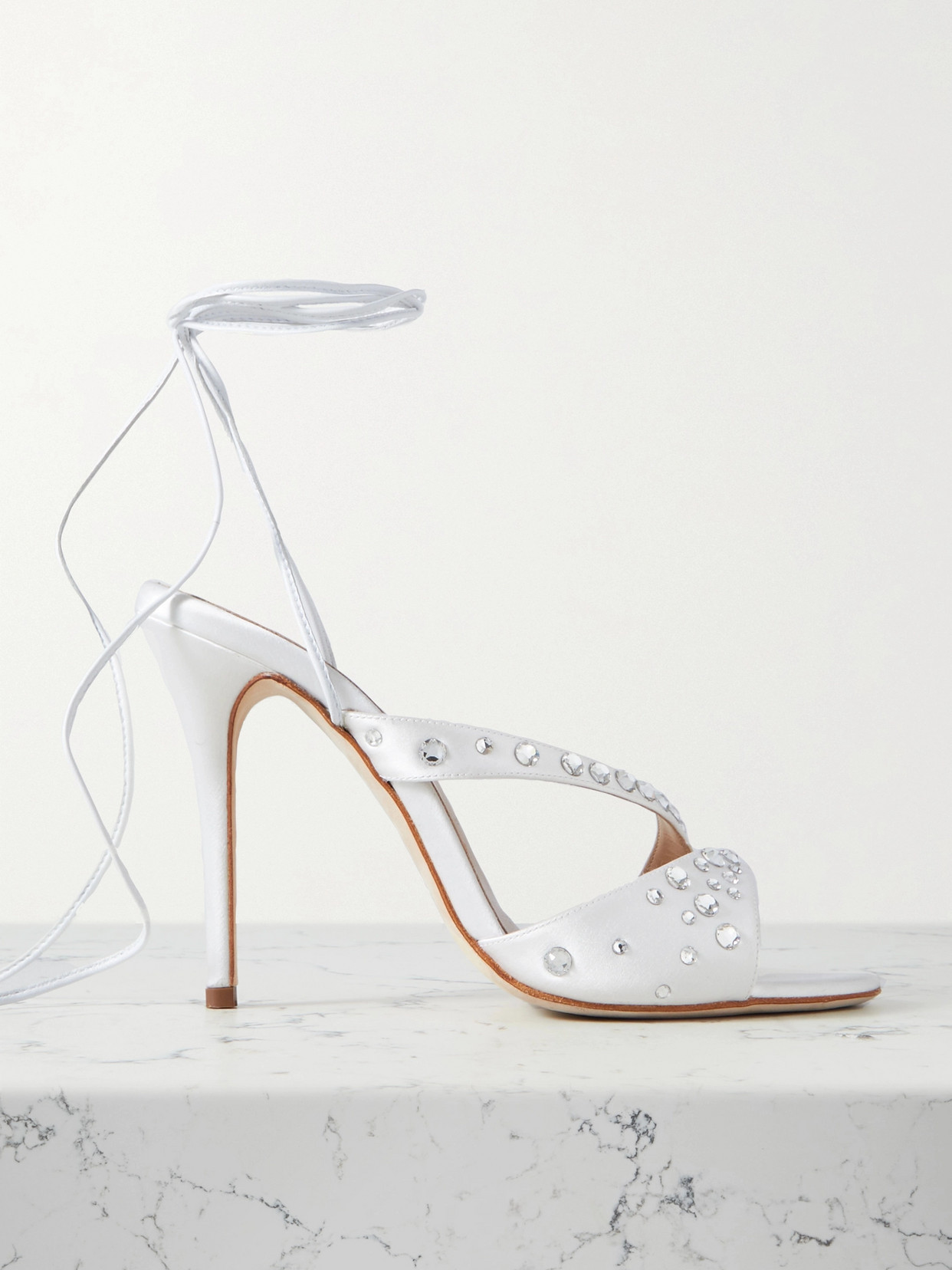 Shop Alessandra Rich Crystal-embellished Satin Sandals In White