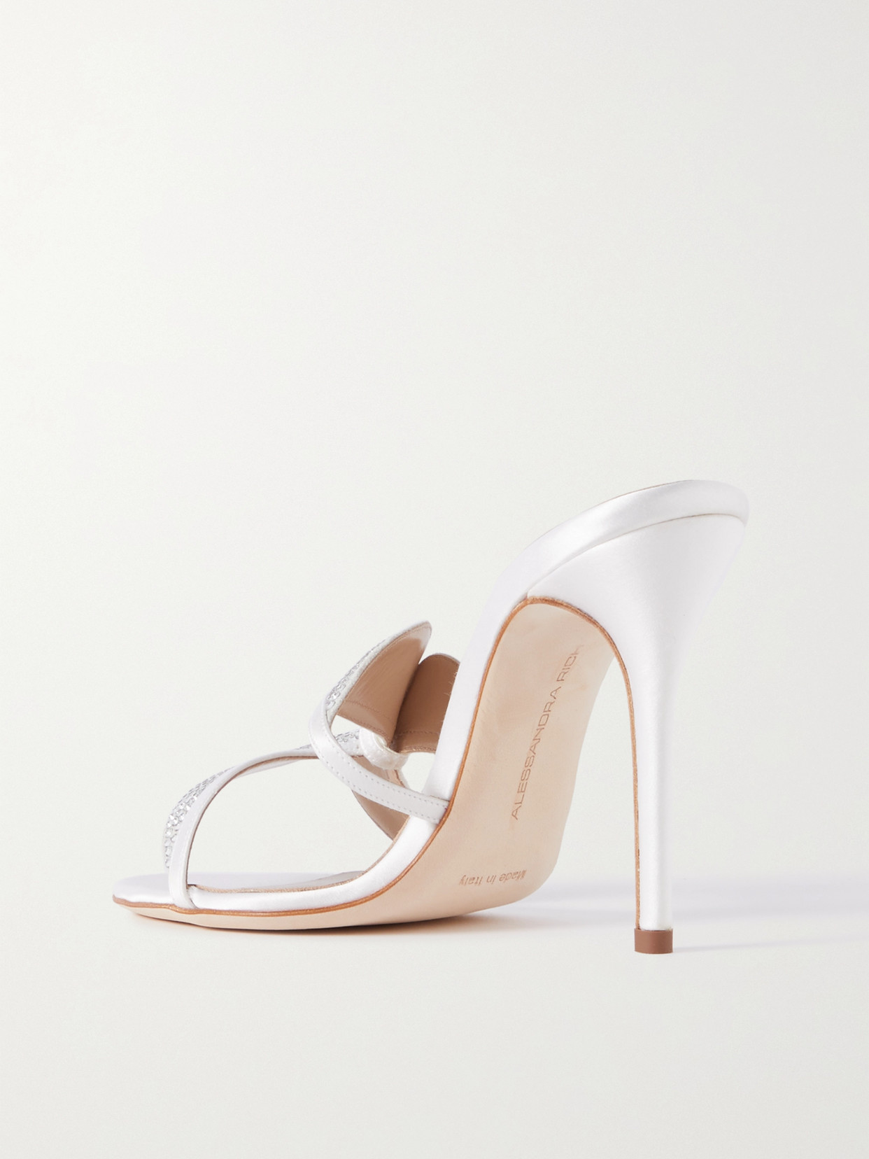 Alessandra Rich Butterfly Crystal-embellished Silk-satin Mules In White