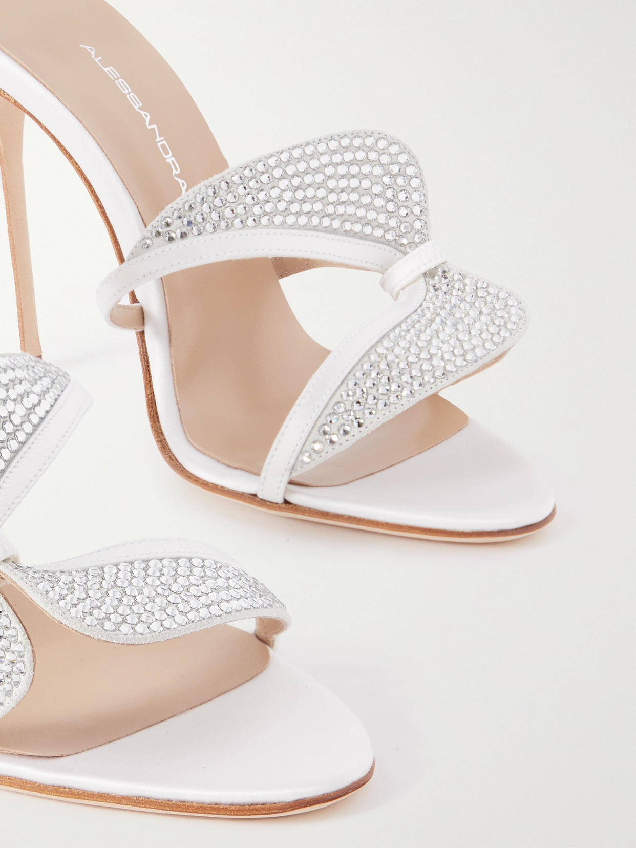 Alessandra Rich Butterfly Crystal-embellished Silk-satin Mules In White