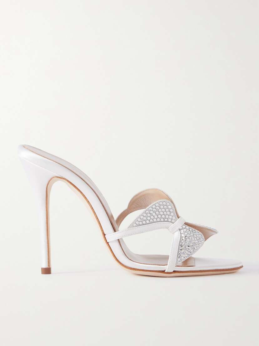 Alessandra Rich Butterfly Crystal-embellished Silk-satin Mules