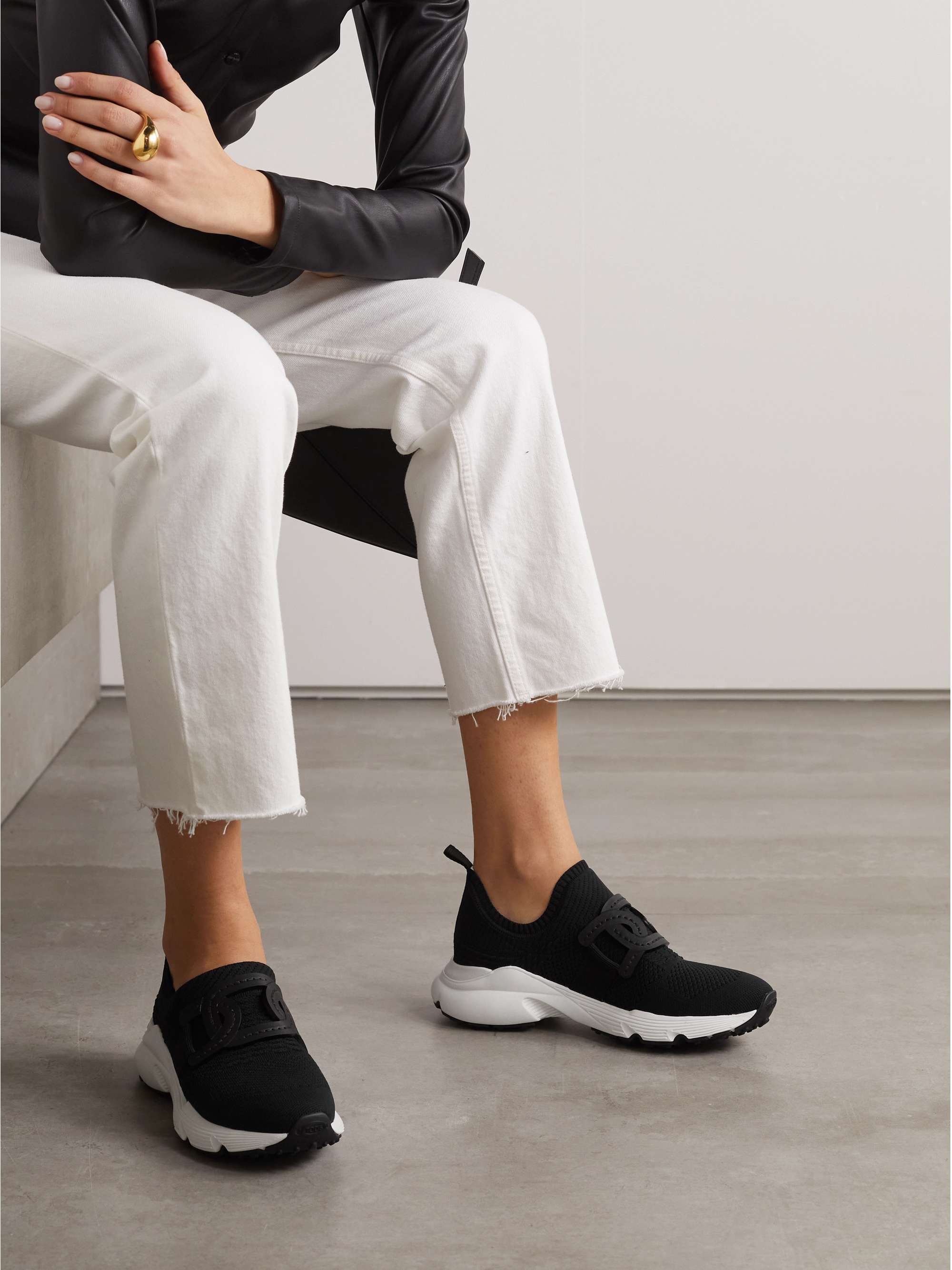 TOD'S Leather-trimmed stretch-knit slip-on sneakers