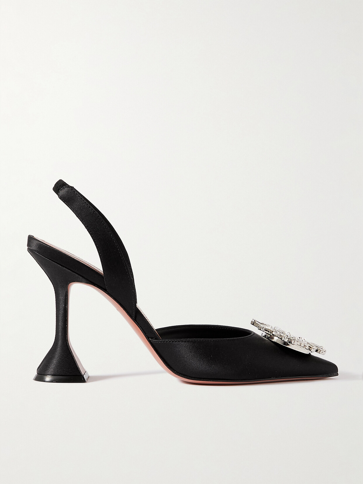 Amina Muaddi - Begum Swarovski Crystal-embellished Satin Slingback Pumps - Black