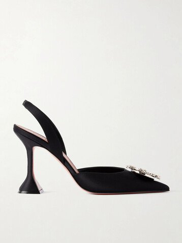 AMINA MUADDI Begum Swarovski crystal-embellished satin slingback pumps