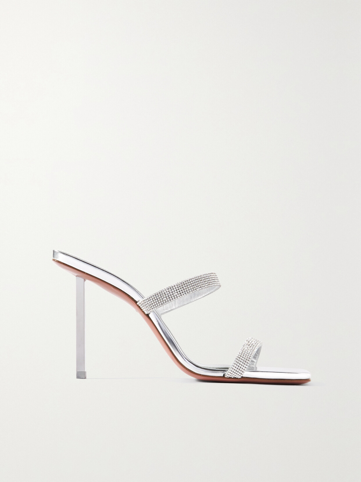 Amina Muaddi Rih Crystal-embellished Mirrored-leather Sandals In Silver