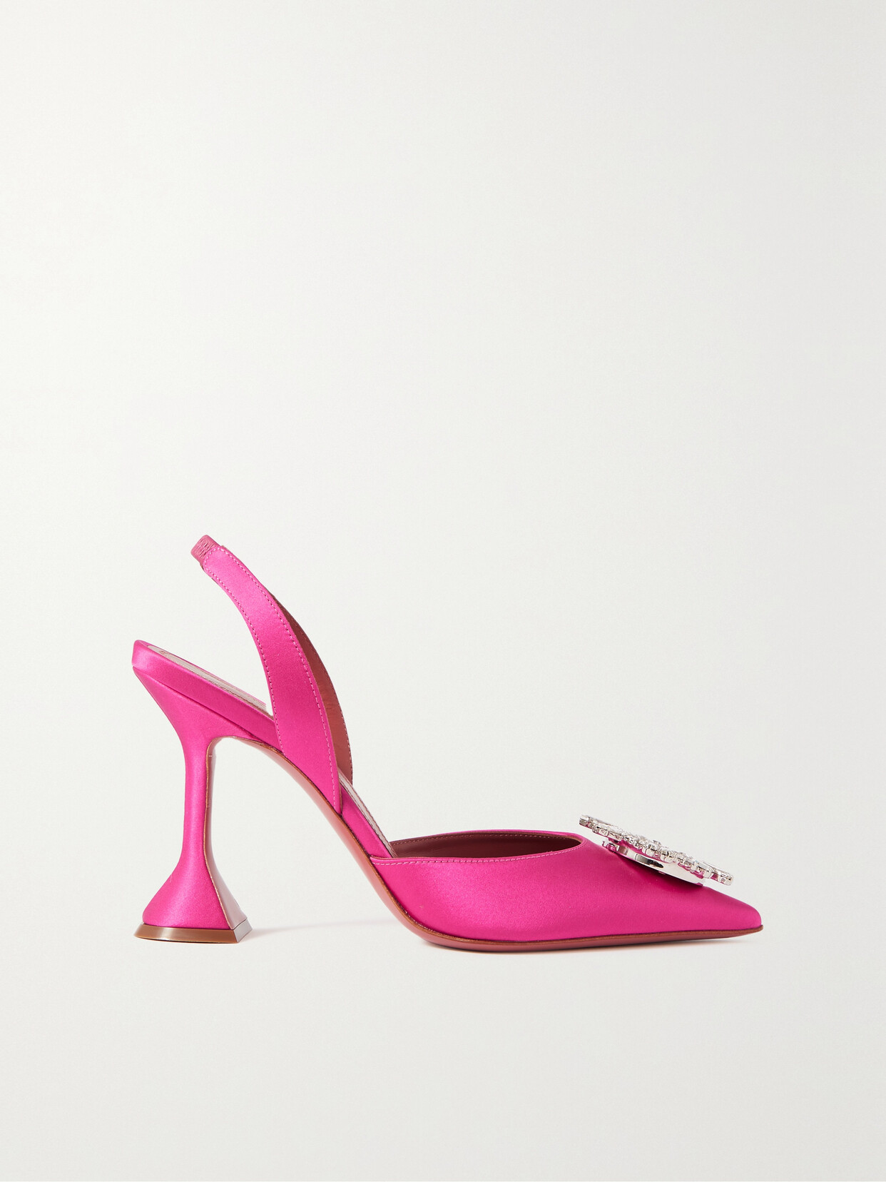 Shop Amina Muaddi Begum Swarovski Crystal-embellished Satin Slingback Pumps In Pink