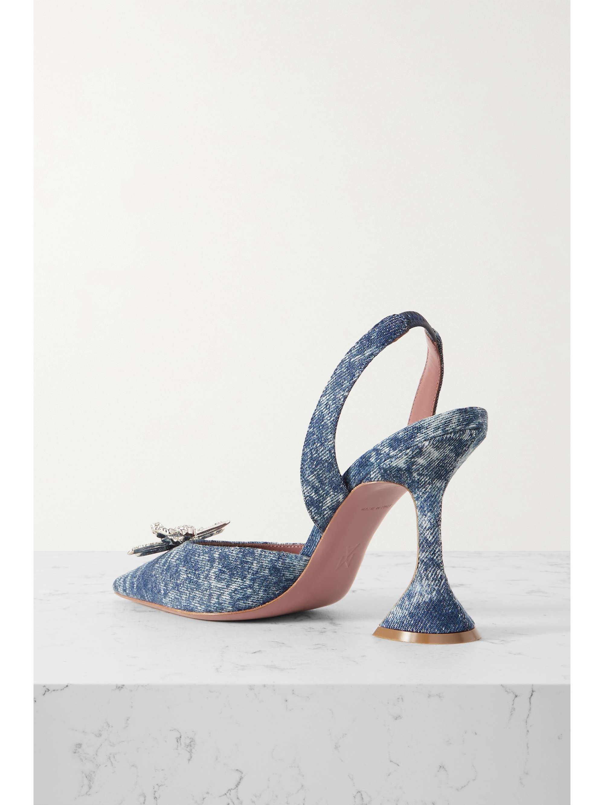 AMINA MUADDI Rosie crystal-embellished denim slingback pumps | NET-A-PORTER