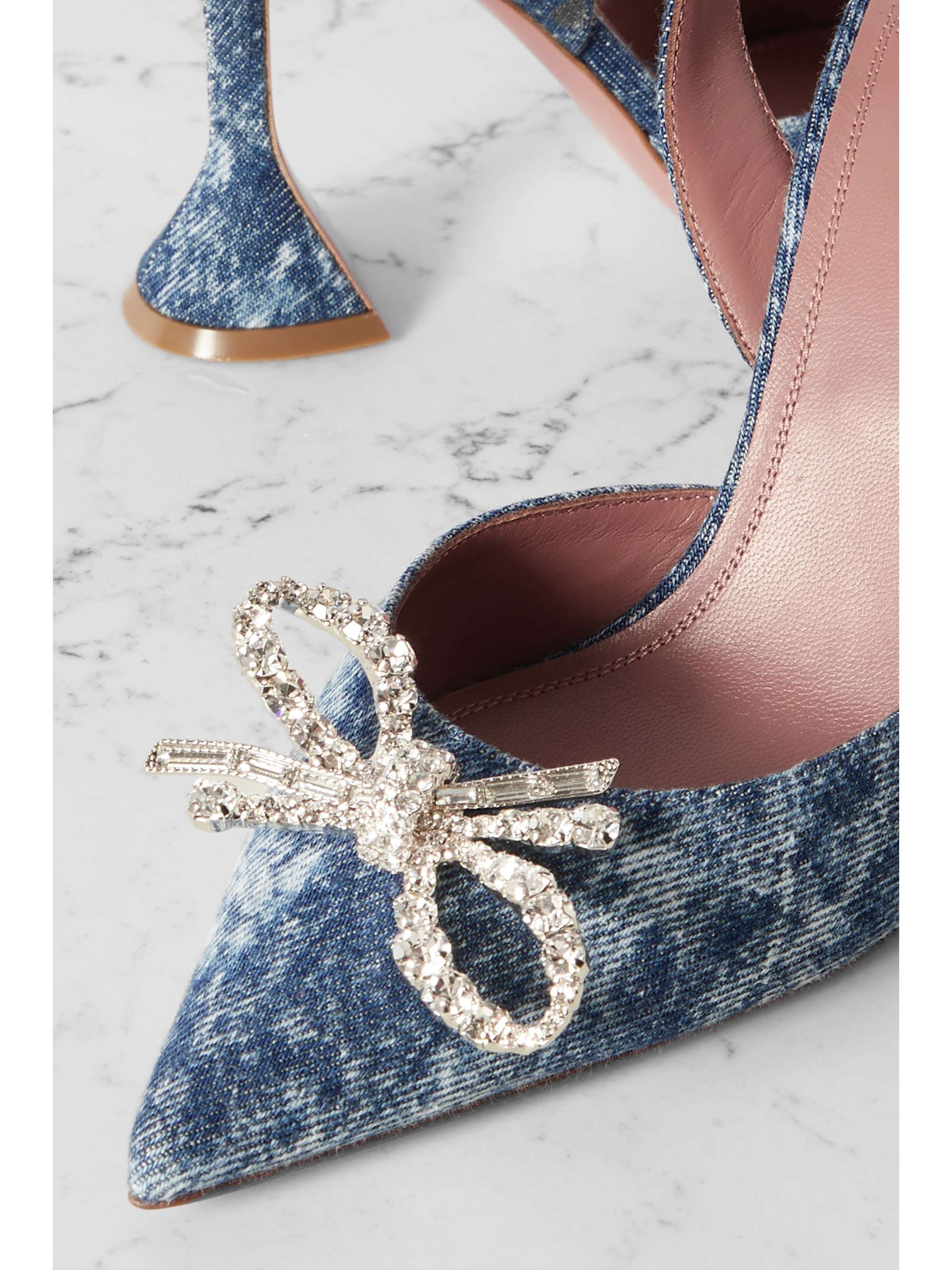 AMINA MUADDI Rosie crystal-embellished denim slingback pumps | NET-A-PORTER