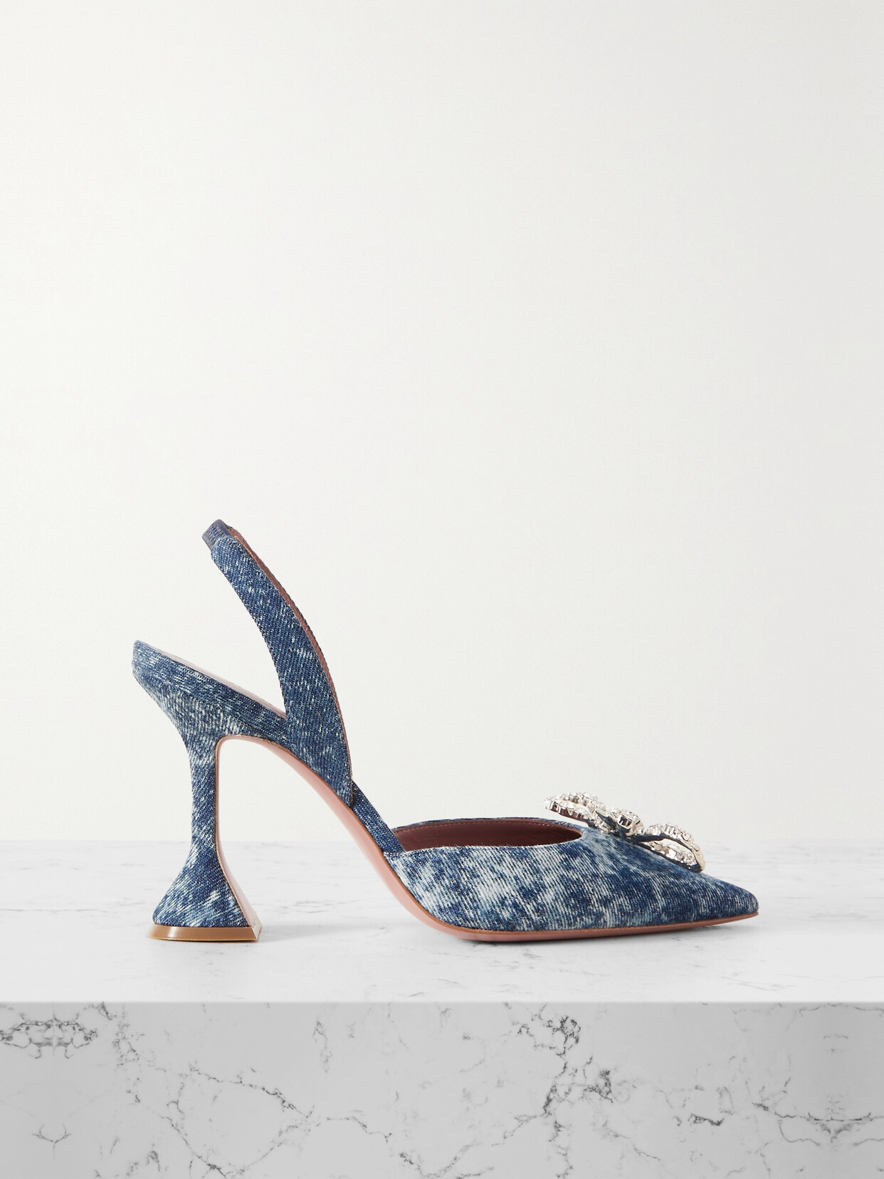 Amina Muaddi - Rosie Crystal-embellished Denim Slingback Pumps - Blue