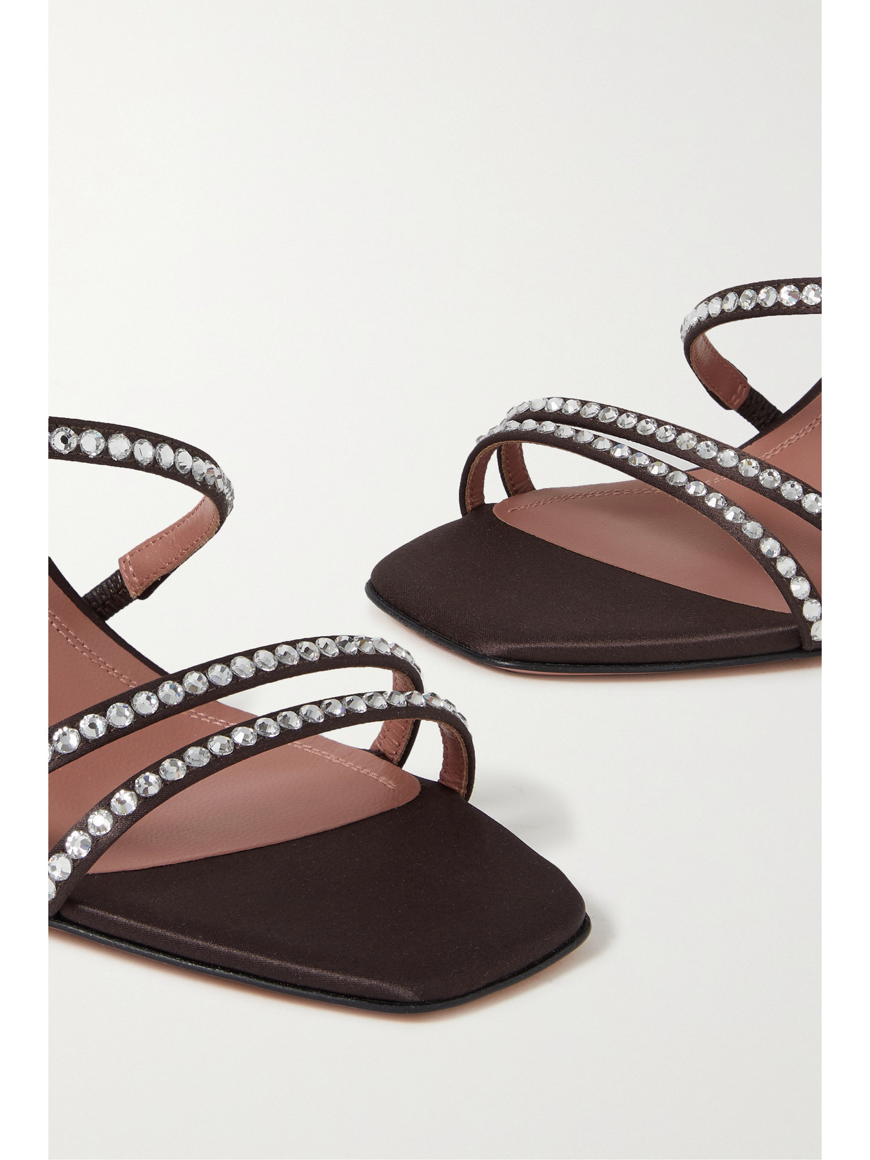 Amina Muaddi Naima Crystal-embellished Satin Mules In Brown