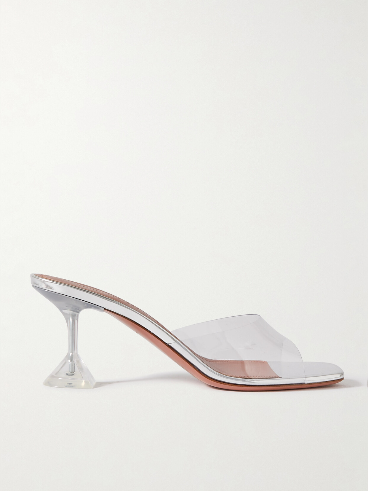 Amina Muaddi Glass Mules In Calf Leather With Sculpted Heel In Neutrals