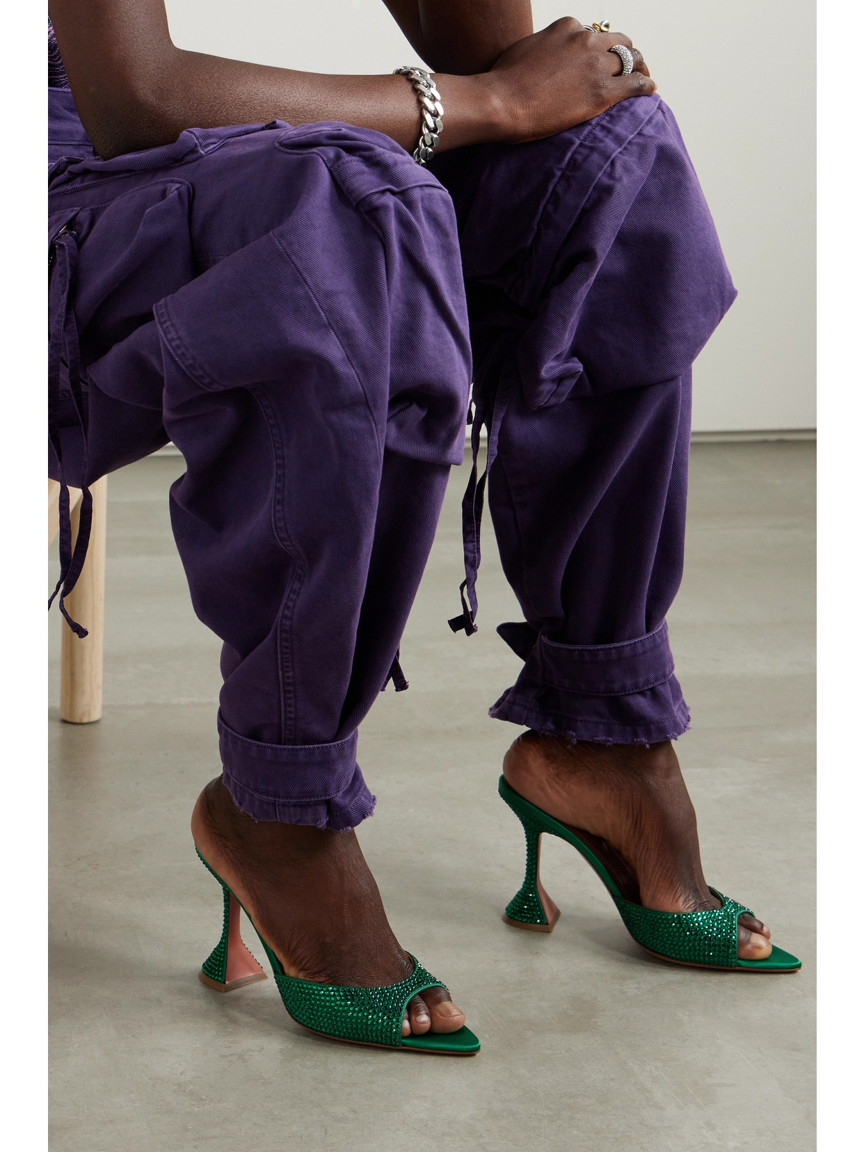 Amina Muaddi Caroline 95mm Rhinestone-embellished Mules In Green